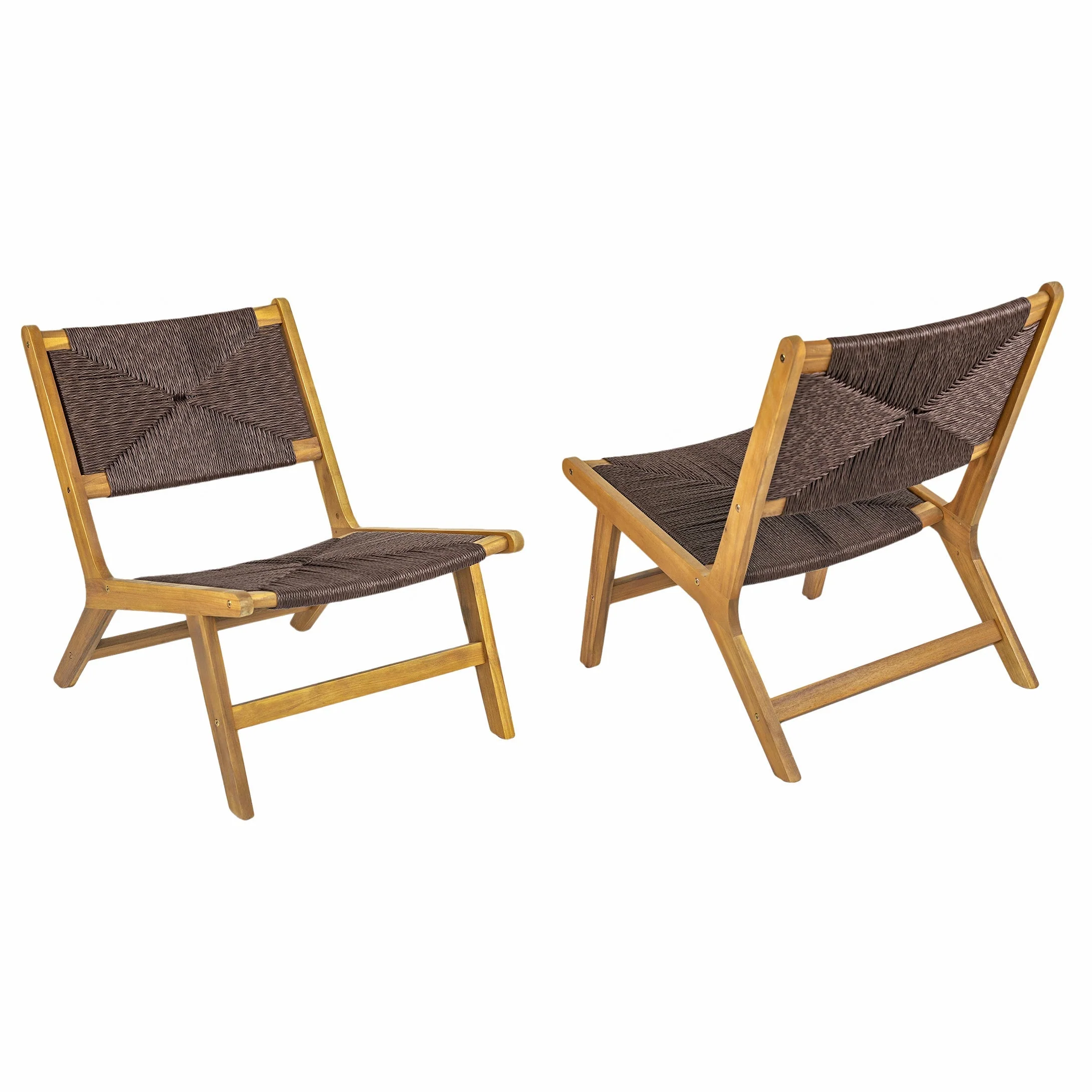 Acacia Wood Outdoor Armless Lounge Chair - Teak Set of 2 - Image 8