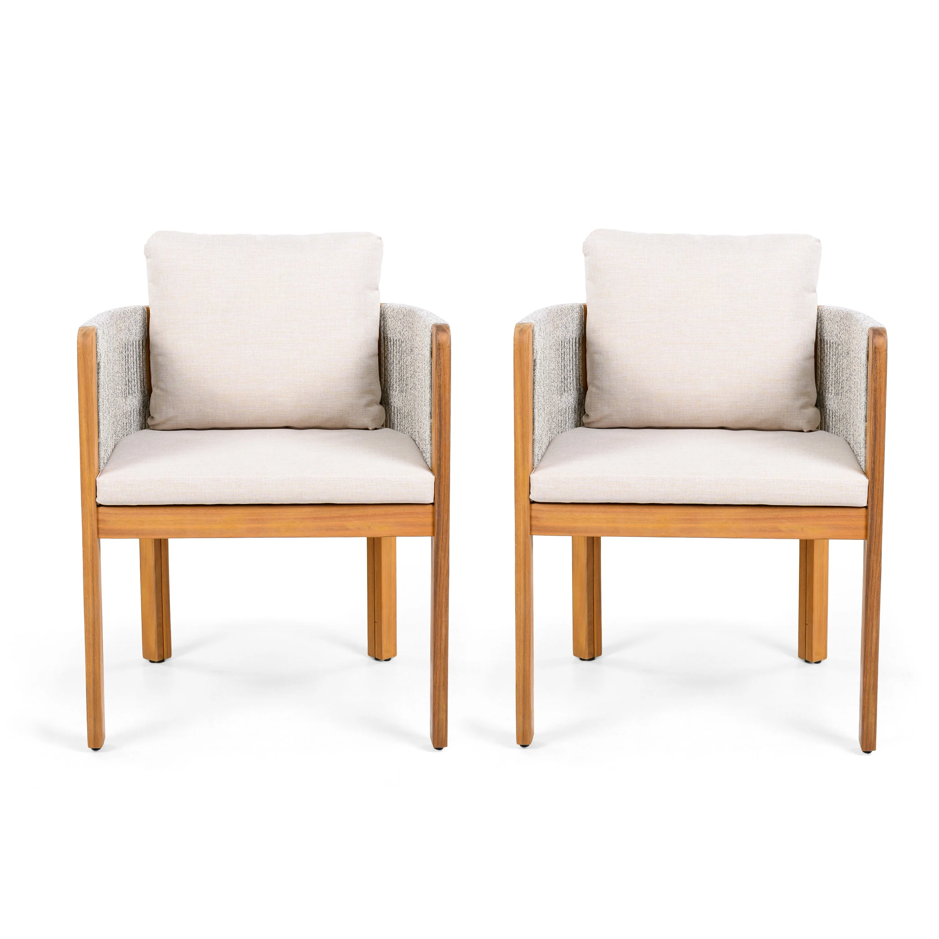 Acacia Wood Outdoor Dining Chairs 2-Pack with Beige Cushions - Image 5