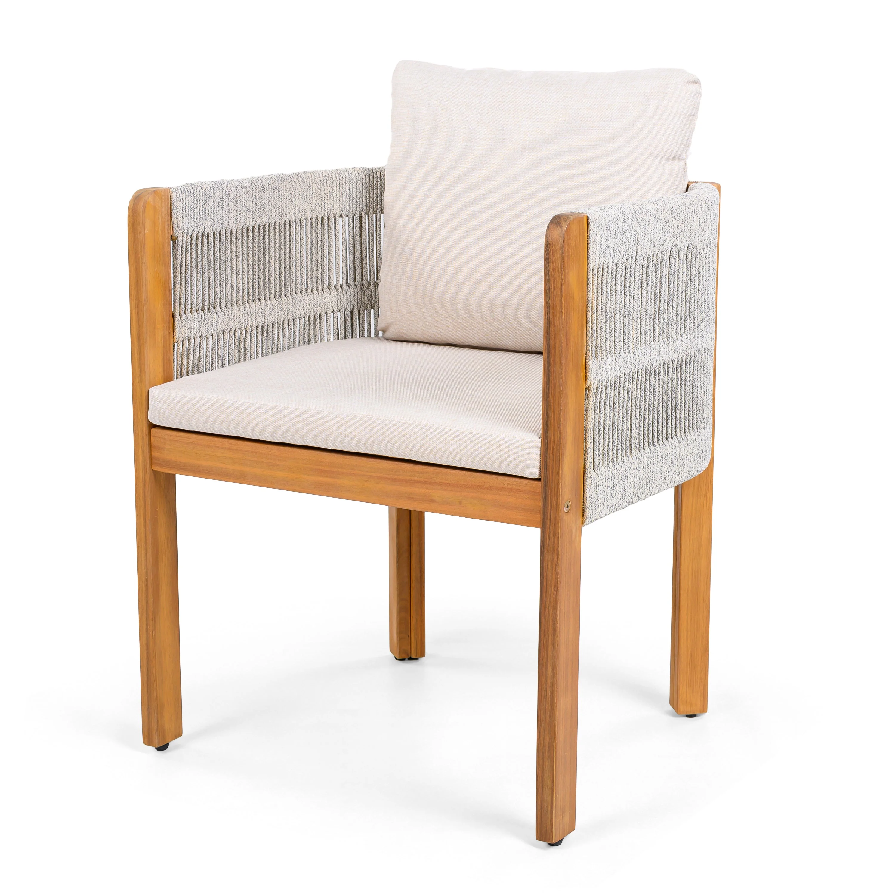 Acacia Wood Outdoor Dining Chairs 2-Pack with Beige Cushions - Image 6