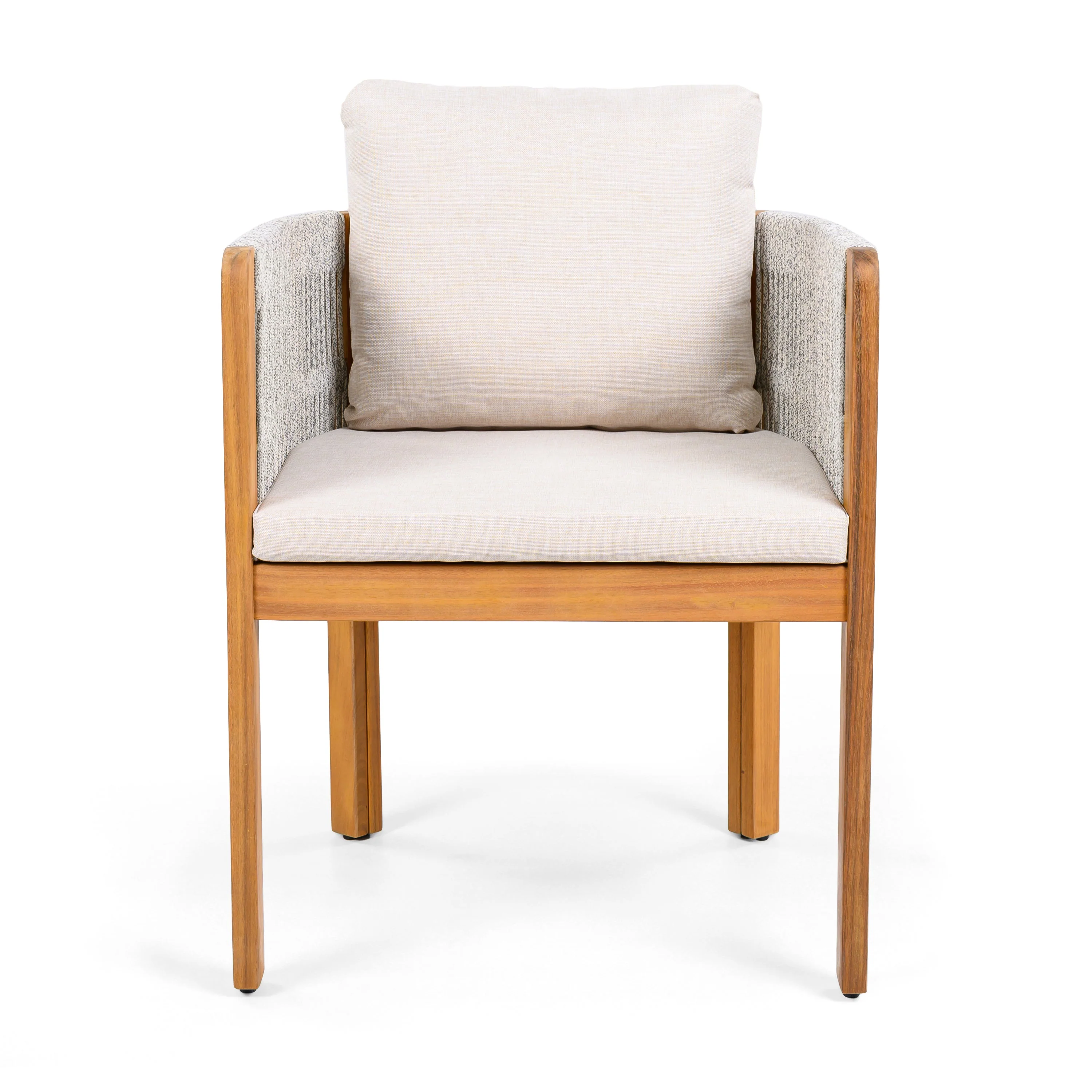 Acacia Wood Outdoor Dining Chairs 2-Pack with Beige Cushions - Image 7