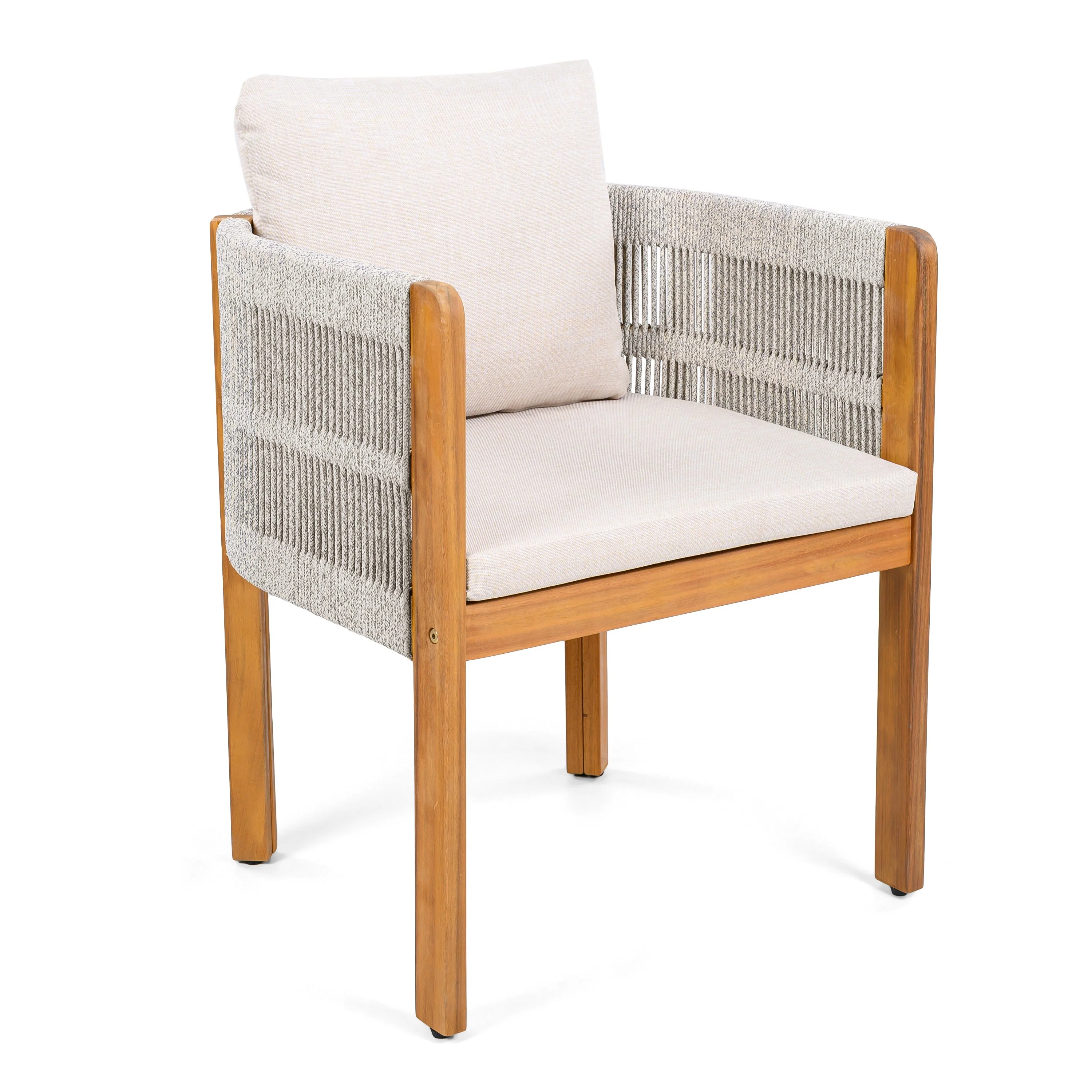 Acacia Wood Outdoor Dining Chairs 2-Pack with Beige Cushions - Image 8