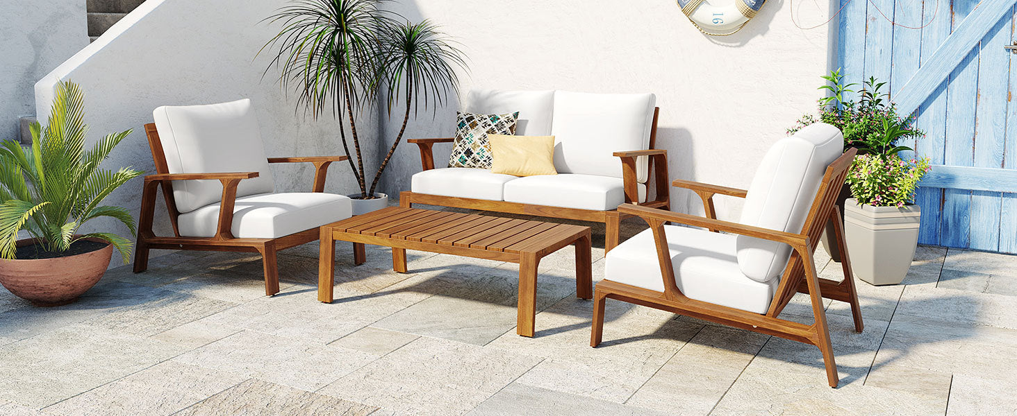Acacia Wood Outdoor Sofa Set for 4 with Cushions and Coffee Table - Image 23