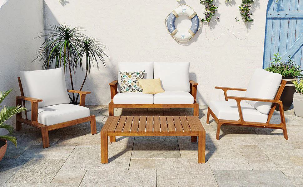 Acacia Wood Outdoor Sofa Set for 4 with Cushions and Coffee Table - Image 24