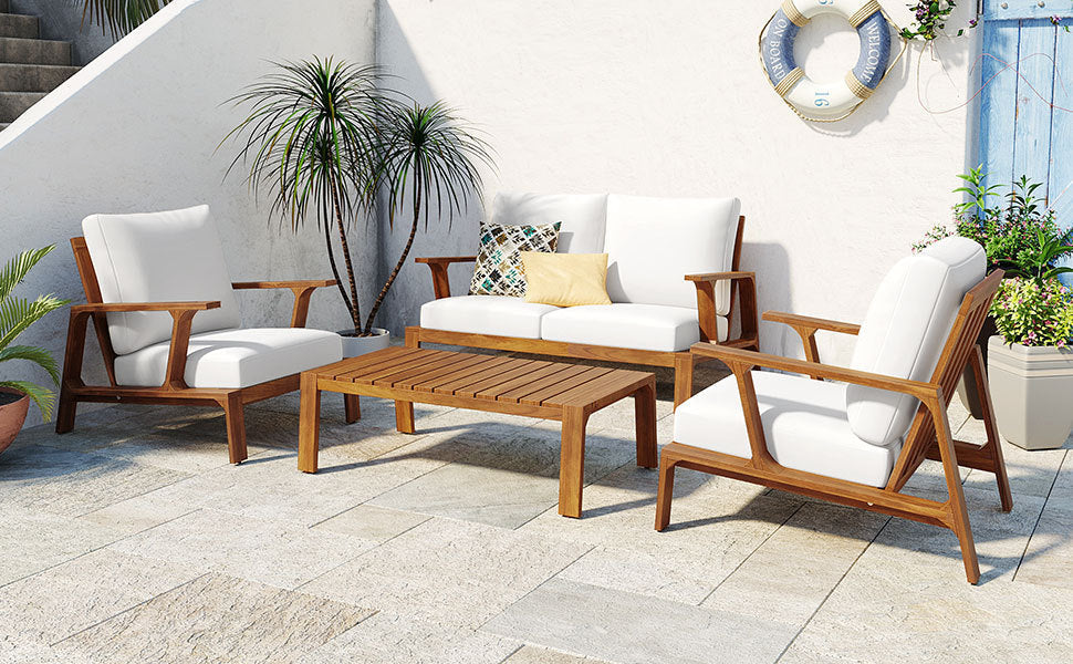 Acacia Wood Outdoor Sofa Set for 4 with Cushions and Coffee Table - Image 26