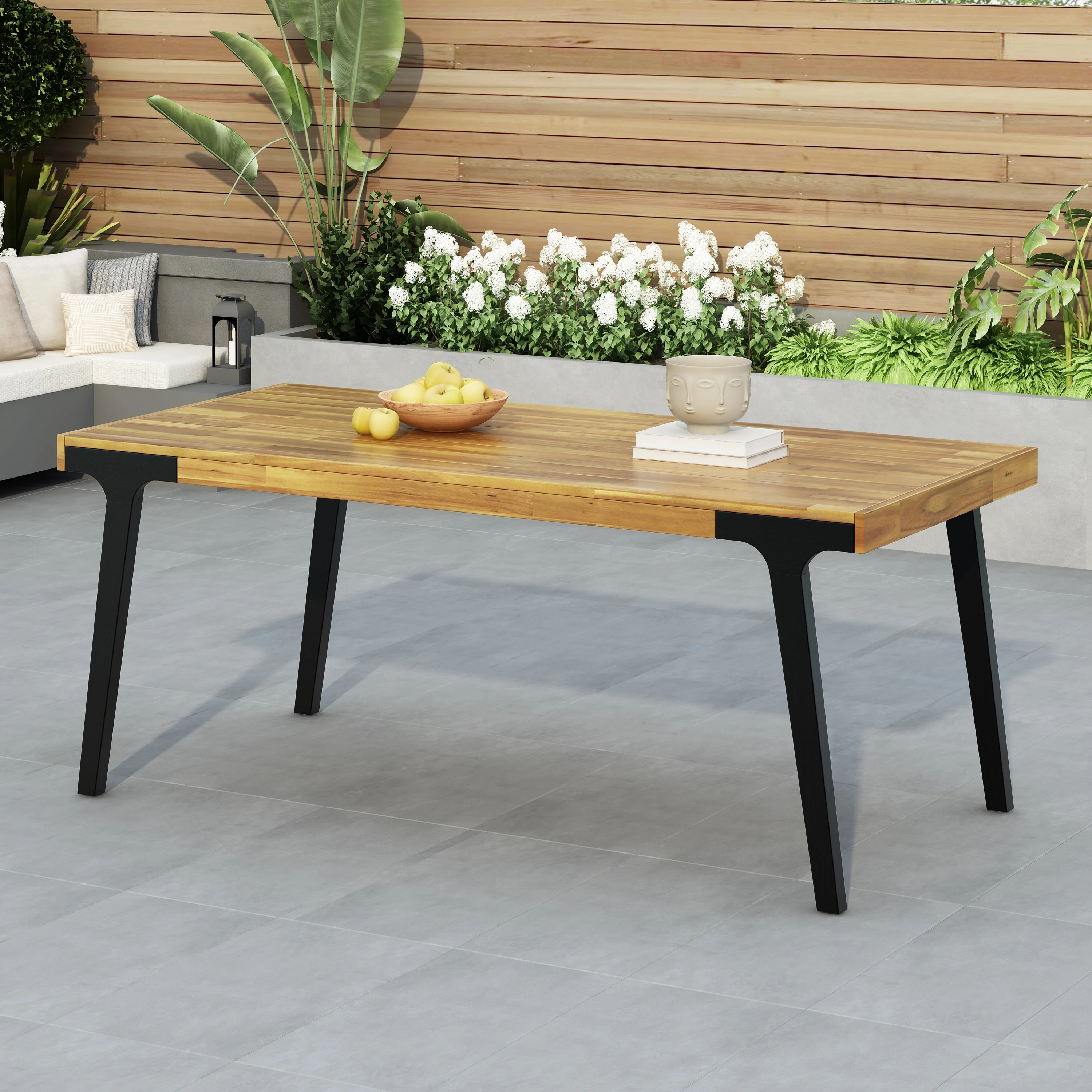 Acacia Wood Patio Dining Table, 69'L Rectangle Outdoor Table - Image 2