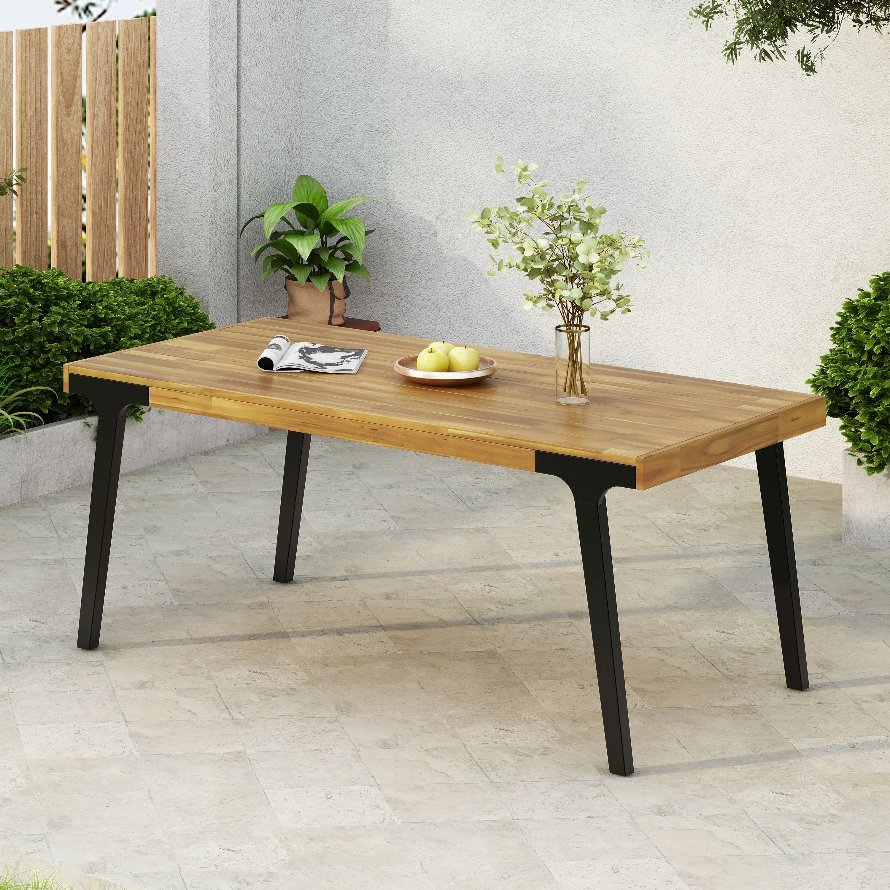 Acacia Wood Patio Dining Table, 69'L Rectangle Outdoor Table - Image 4