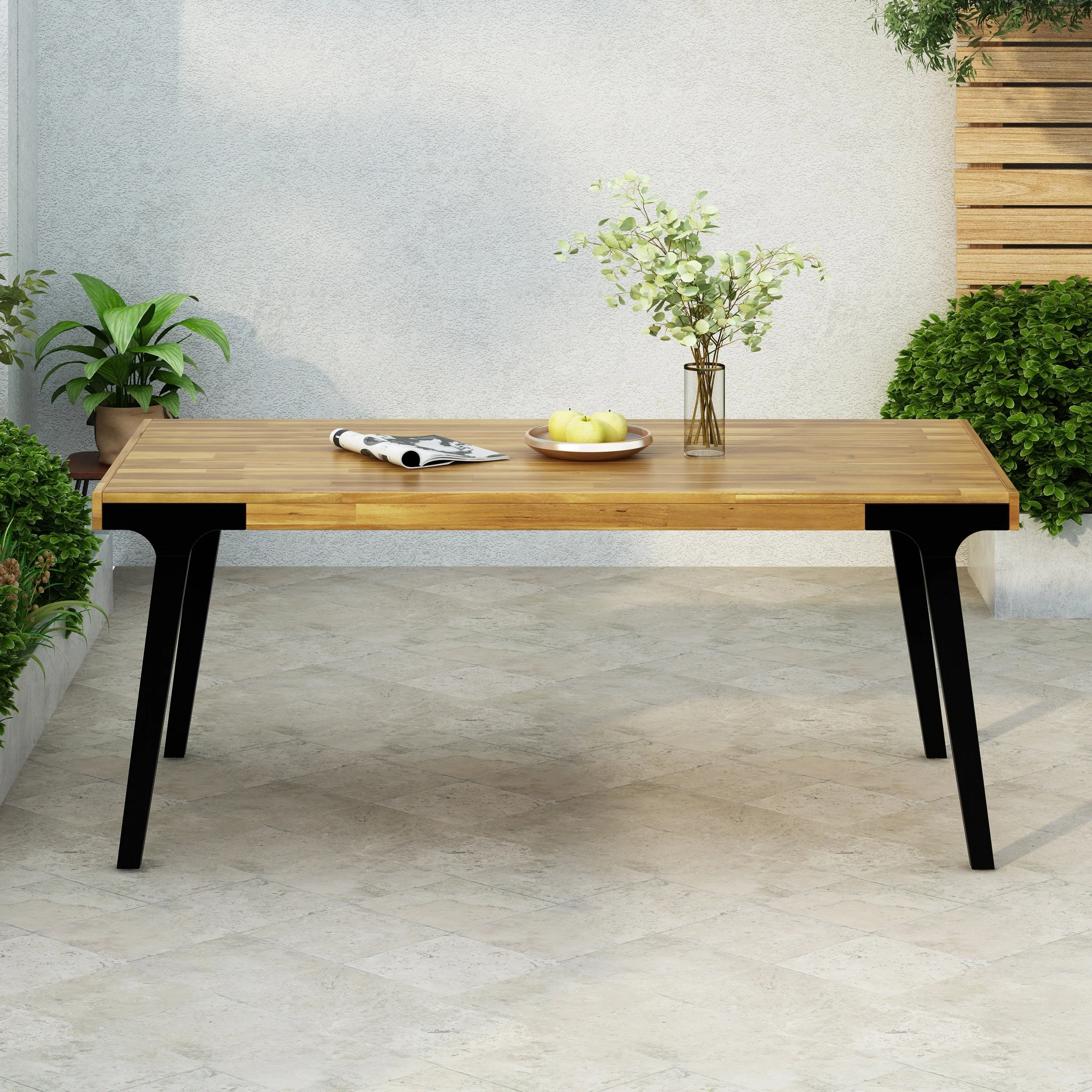 Acacia Wood Patio Dining Table, 69'L Rectangle Outdoor Table - Image 5