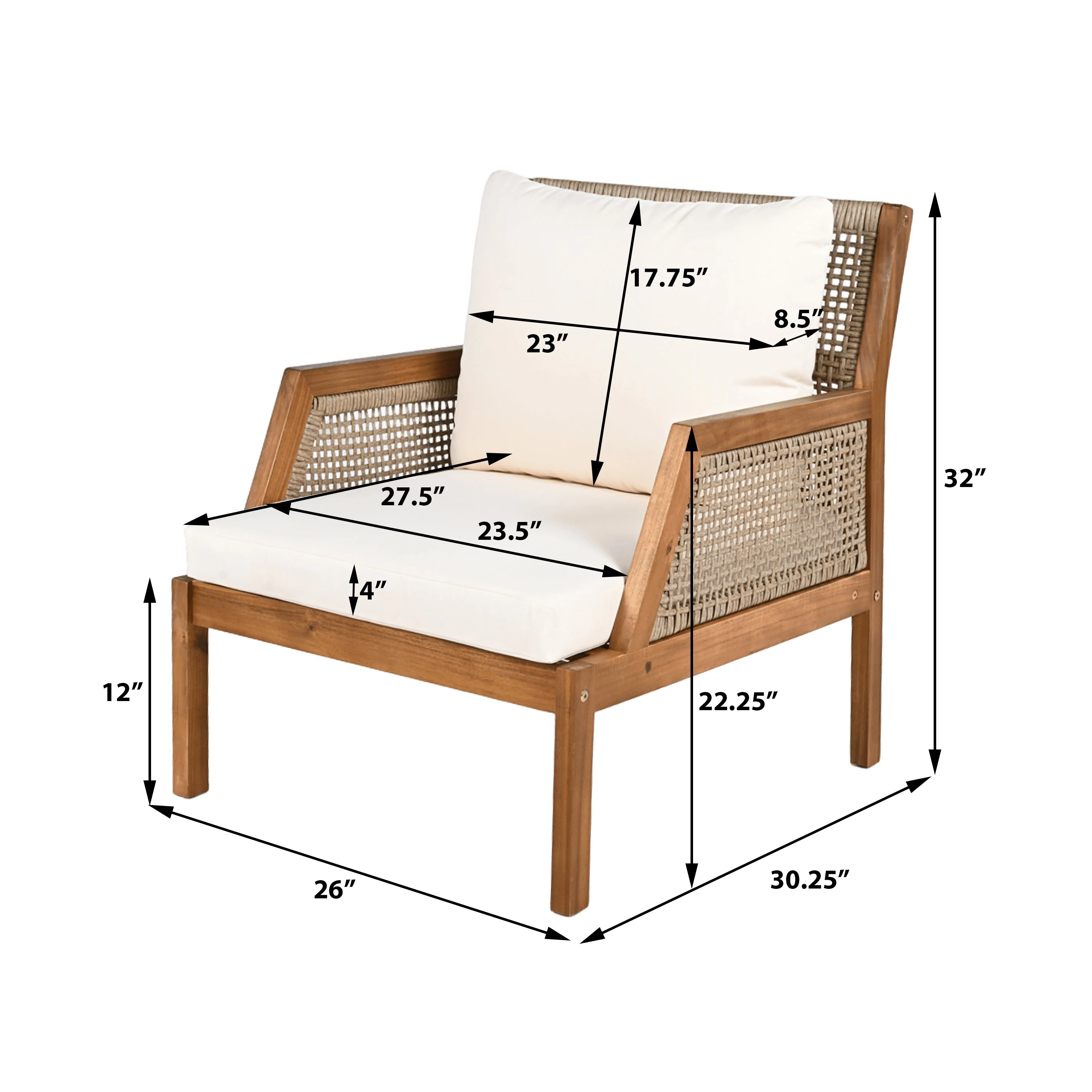 Acacia Wood Patio Furniture Club Chair - Image 3