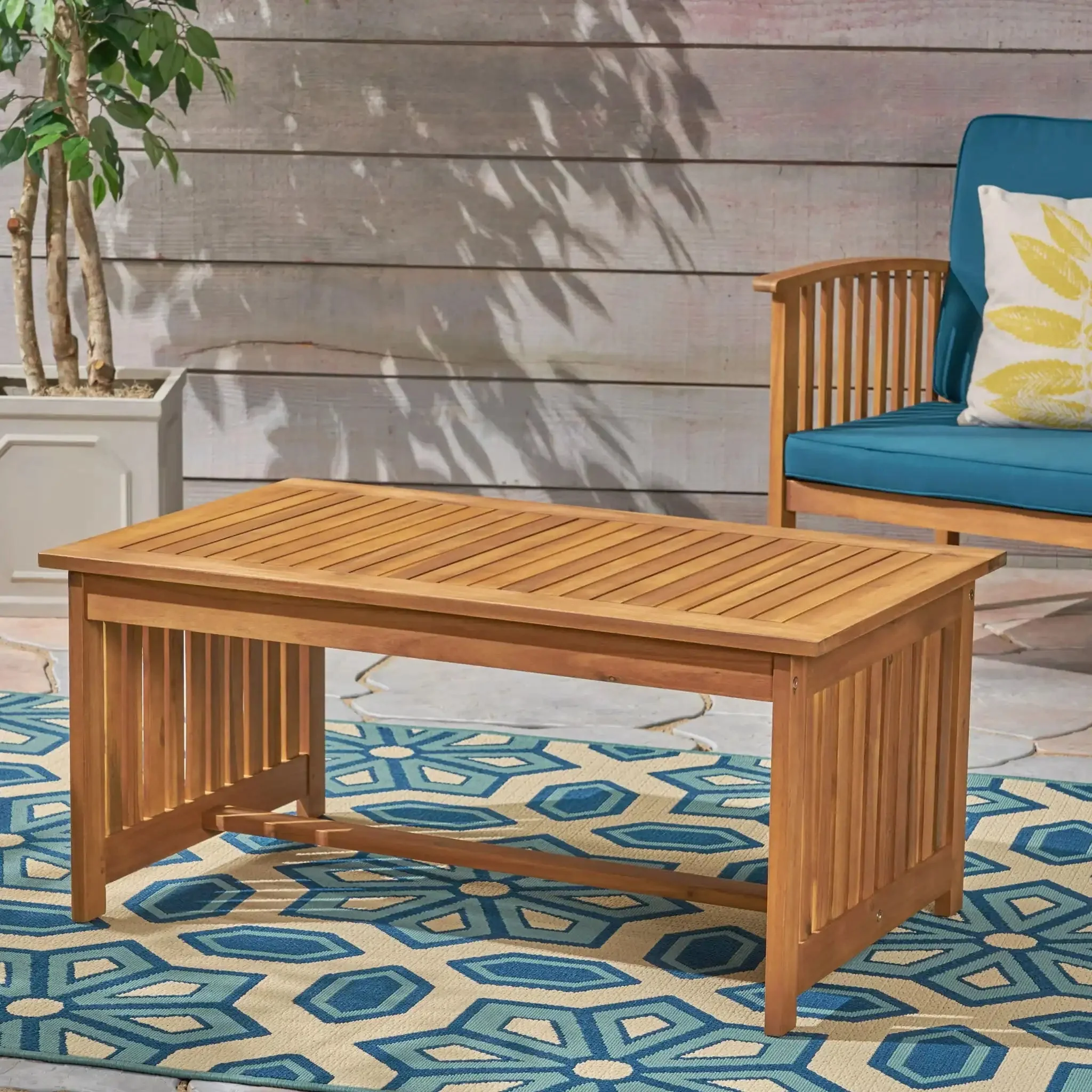 Acacia Wood Rectangular Patio Coffee Table For Outside - Image 3