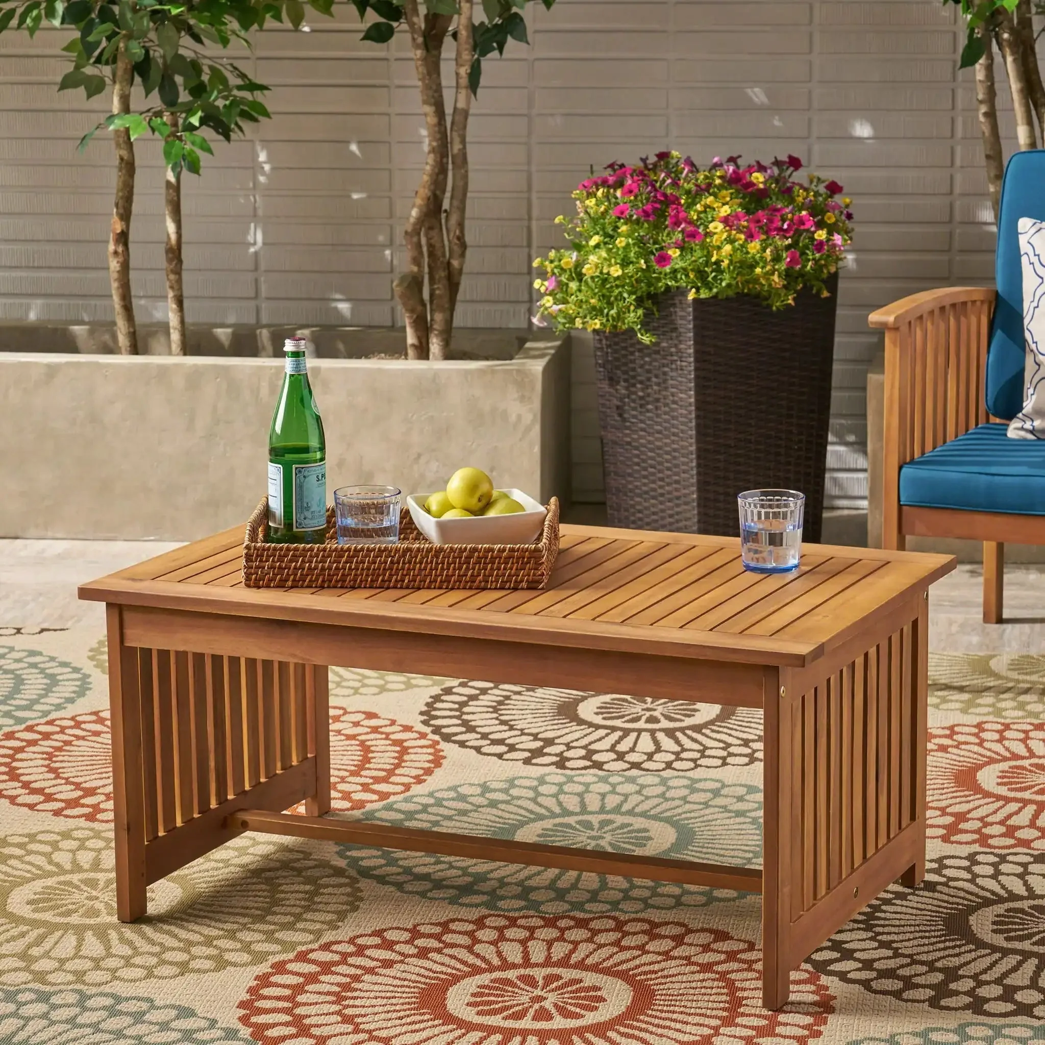Acacia Wood Rectangular Patio Coffee Table For Outside - Image 4