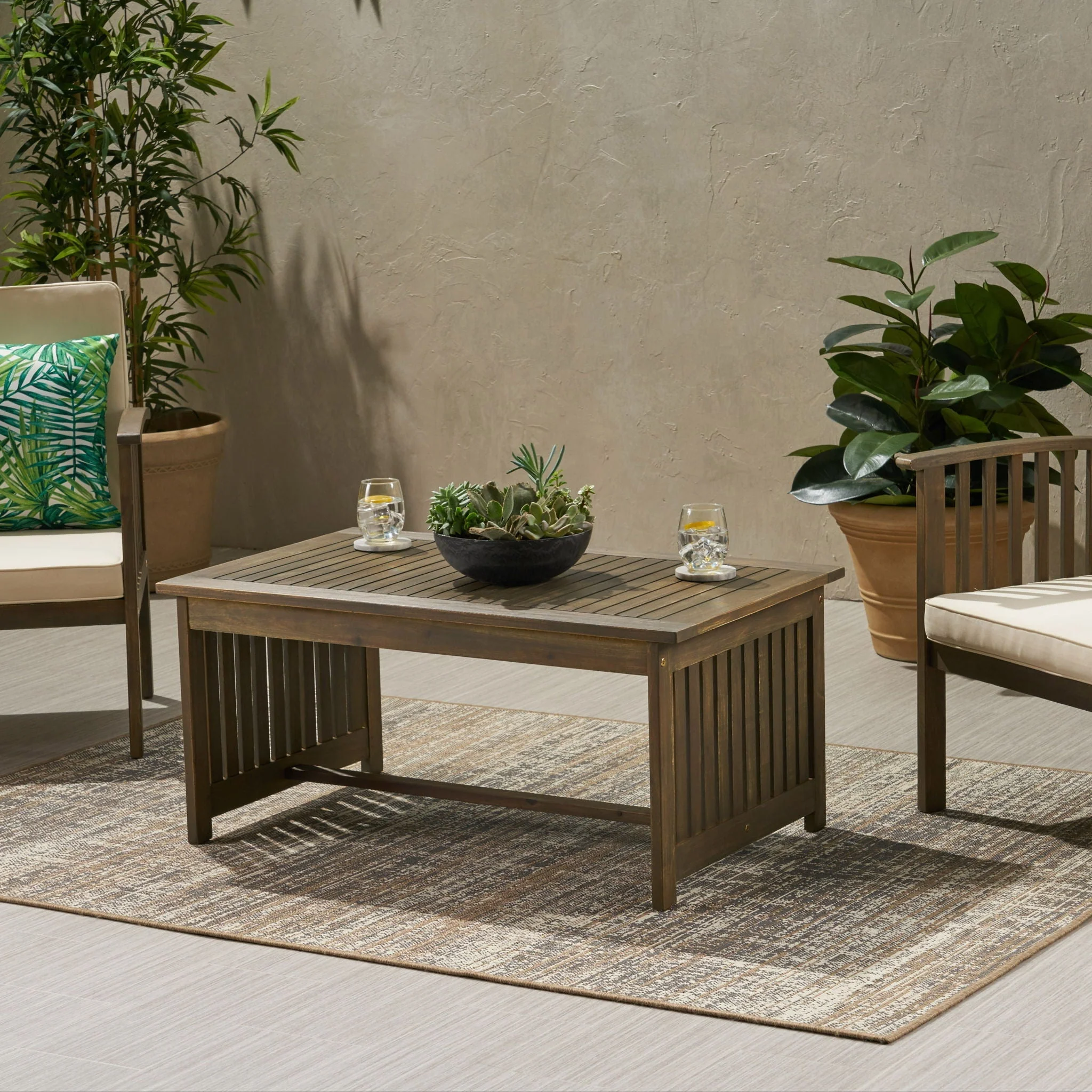 Acacia Wood Rectangular Patio Coffee Table For Outside - Image 6