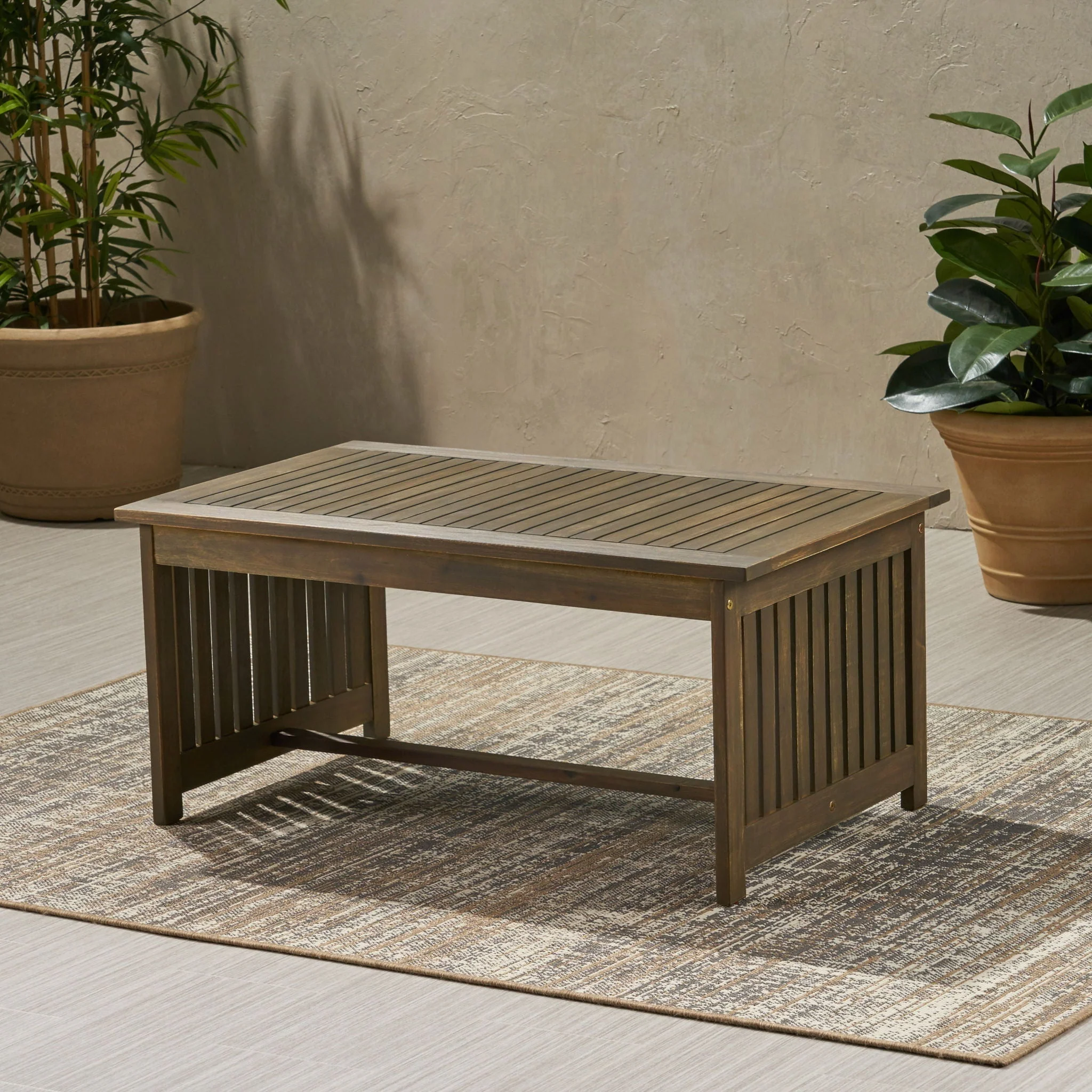 Acacia Wood Rectangular Patio Coffee Table For Outside - Image 8