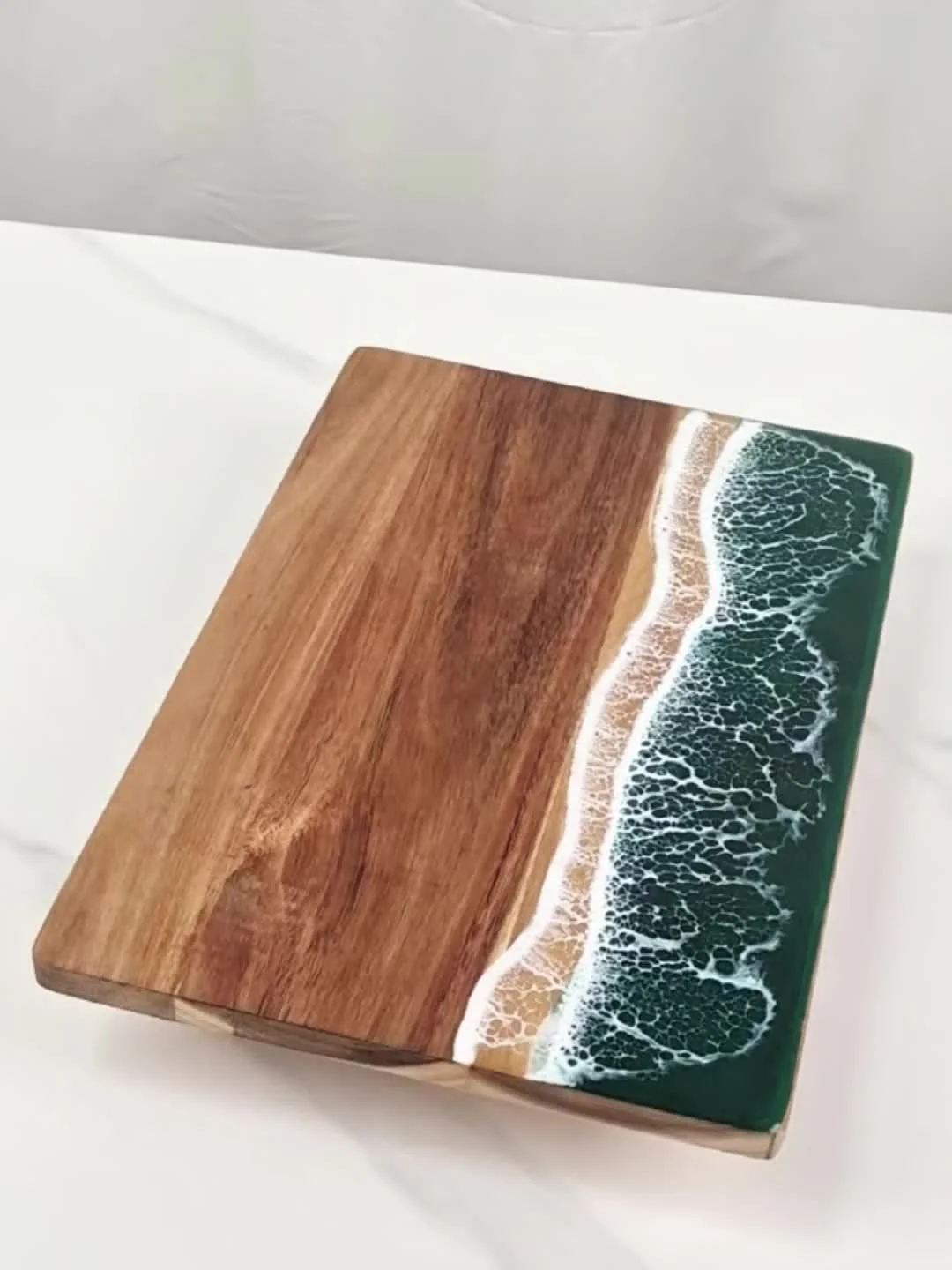 Acacia Wood Resin Wave Cutting Board Ocean River Serving Tray 46x23cm - Image 12