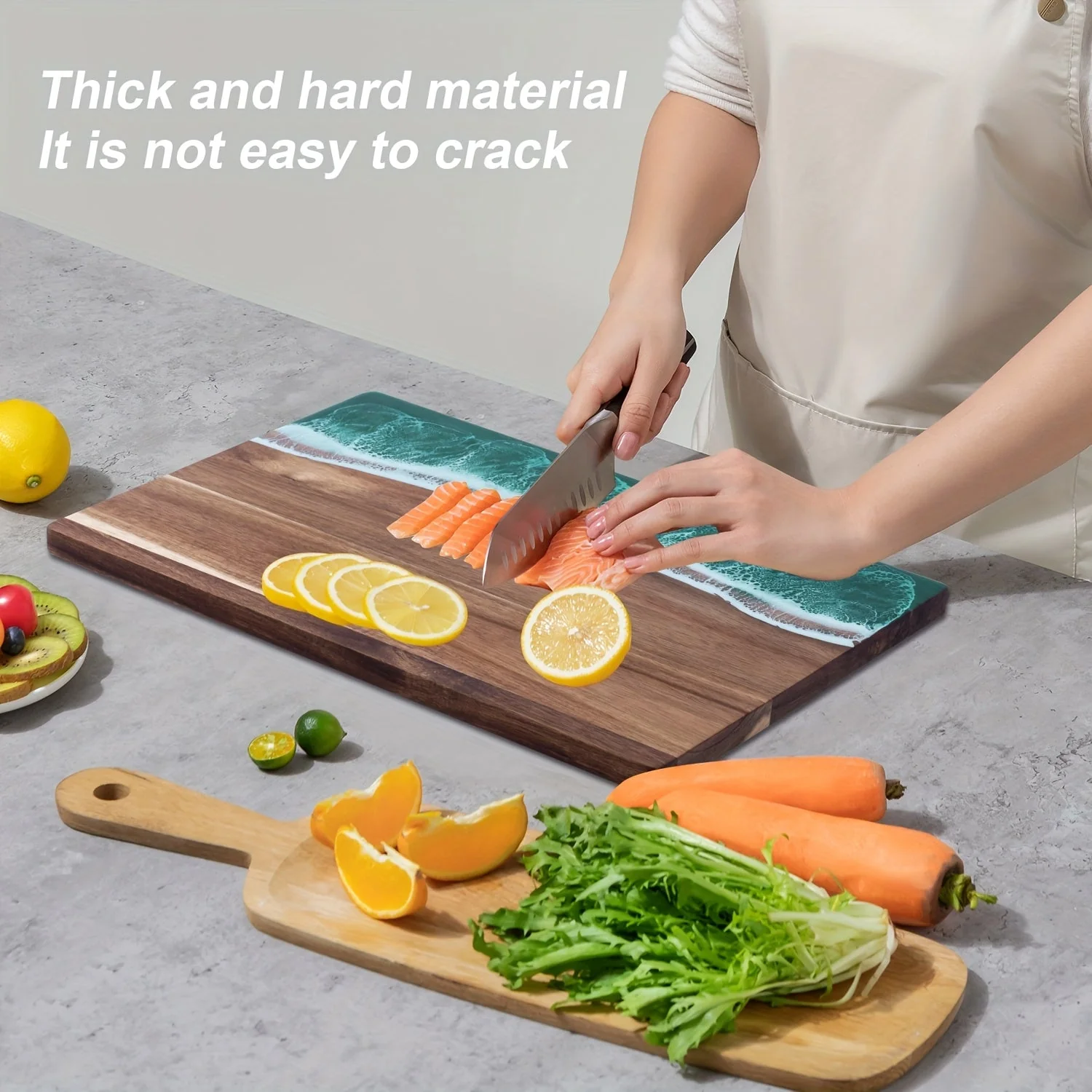 Acacia Wood Resin Wave Cutting Board Ocean River Serving Tray 46x23cm - Image 3