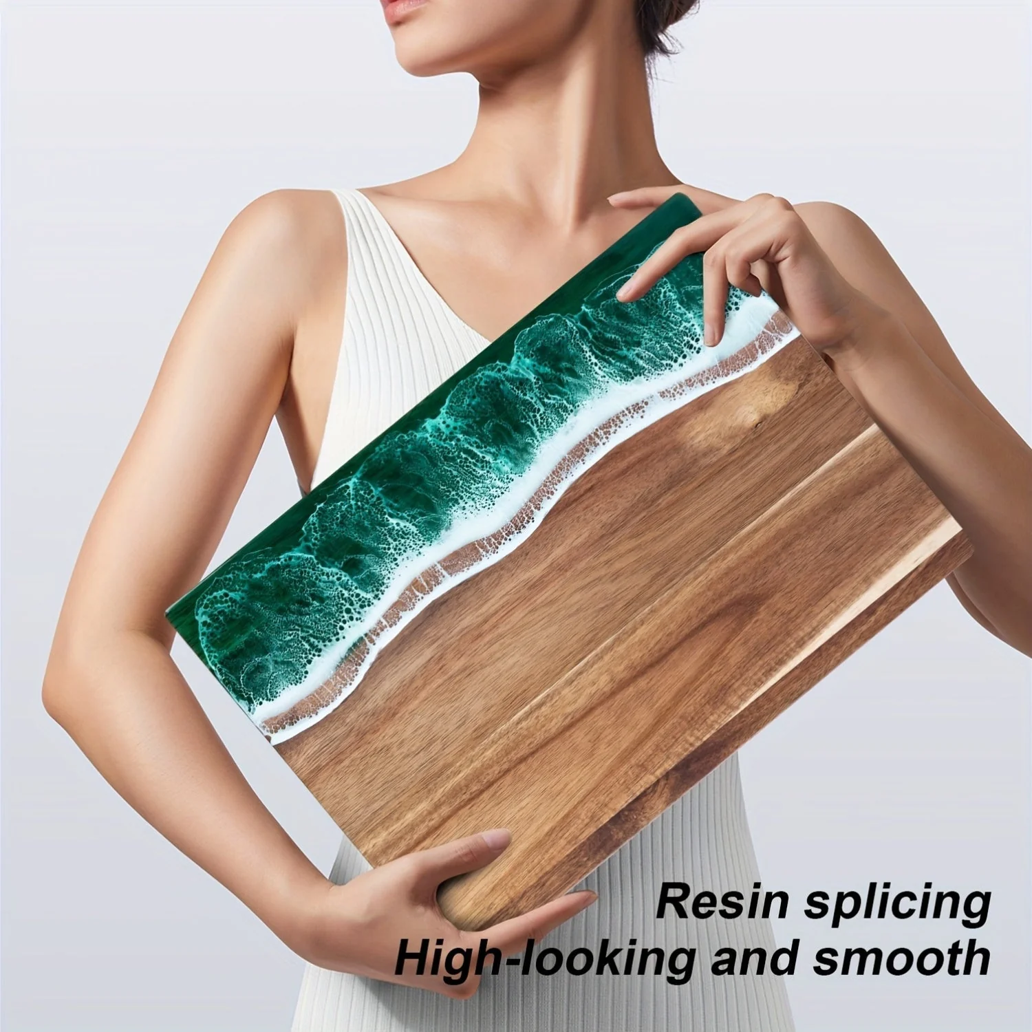 Acacia Wood Resin Wave Cutting Board Ocean River Serving Tray 46x23cm - Image 4