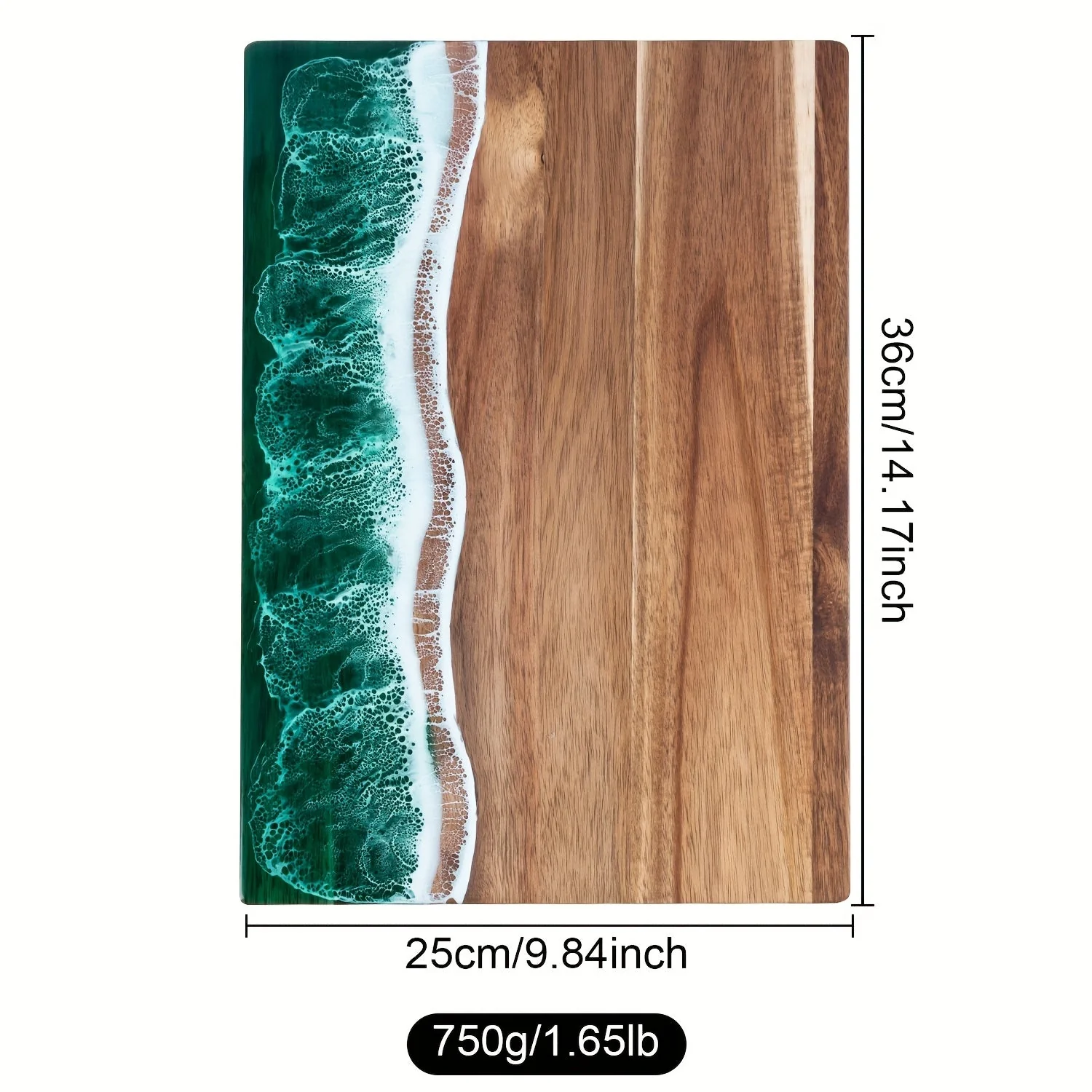 Acacia Wood Resin Wave Cutting Board Ocean River Serving Tray 46x23cm - Image 5