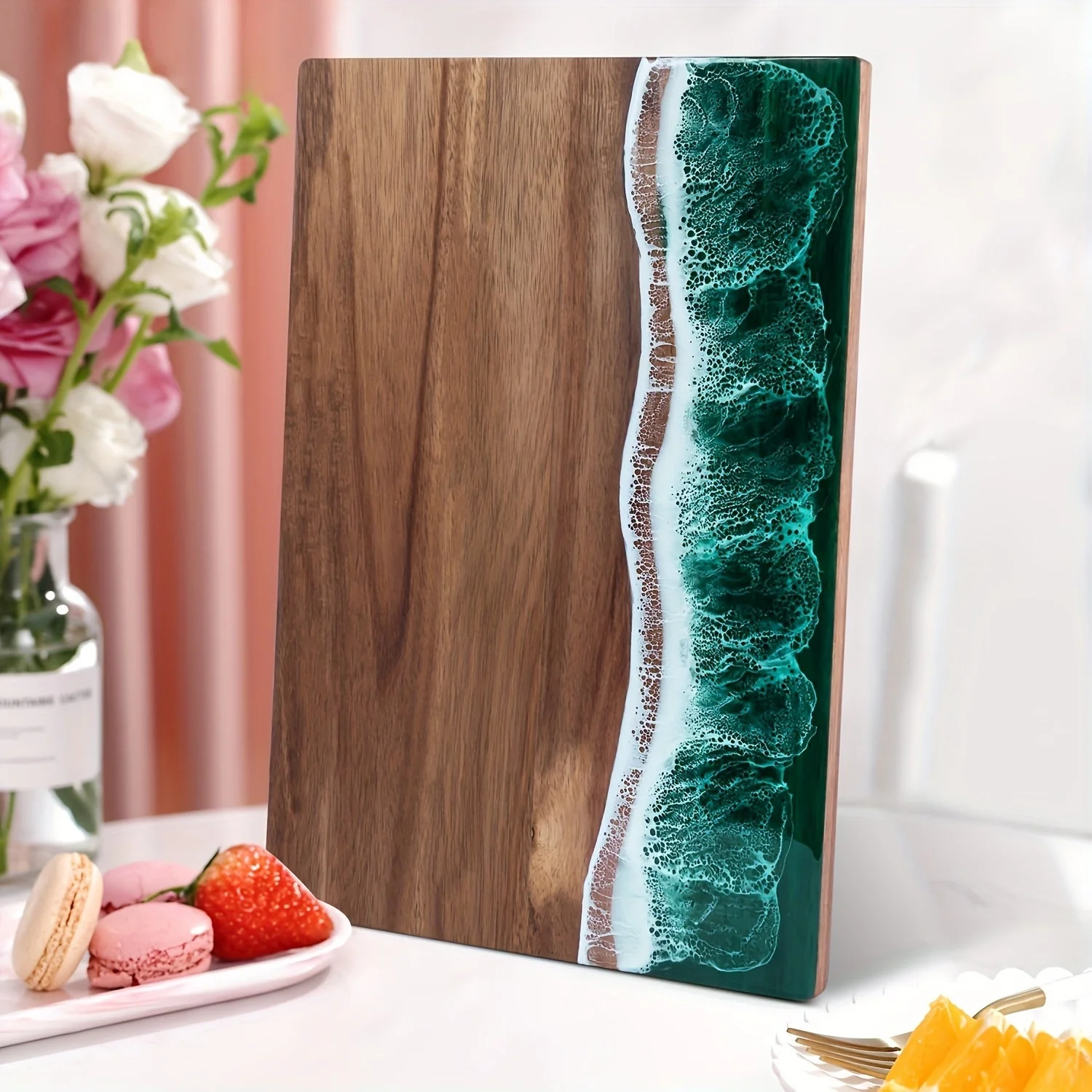 Acacia Wood Resin Wave Cutting Board Ocean River Serving Tray 46x23cm - Image 8