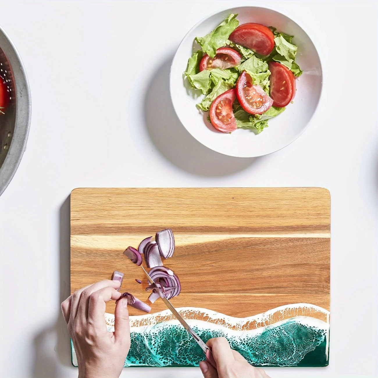 Acacia Wood Resin Wave Cutting Board Ocean River Serving Tray 46x23cm - Image 9