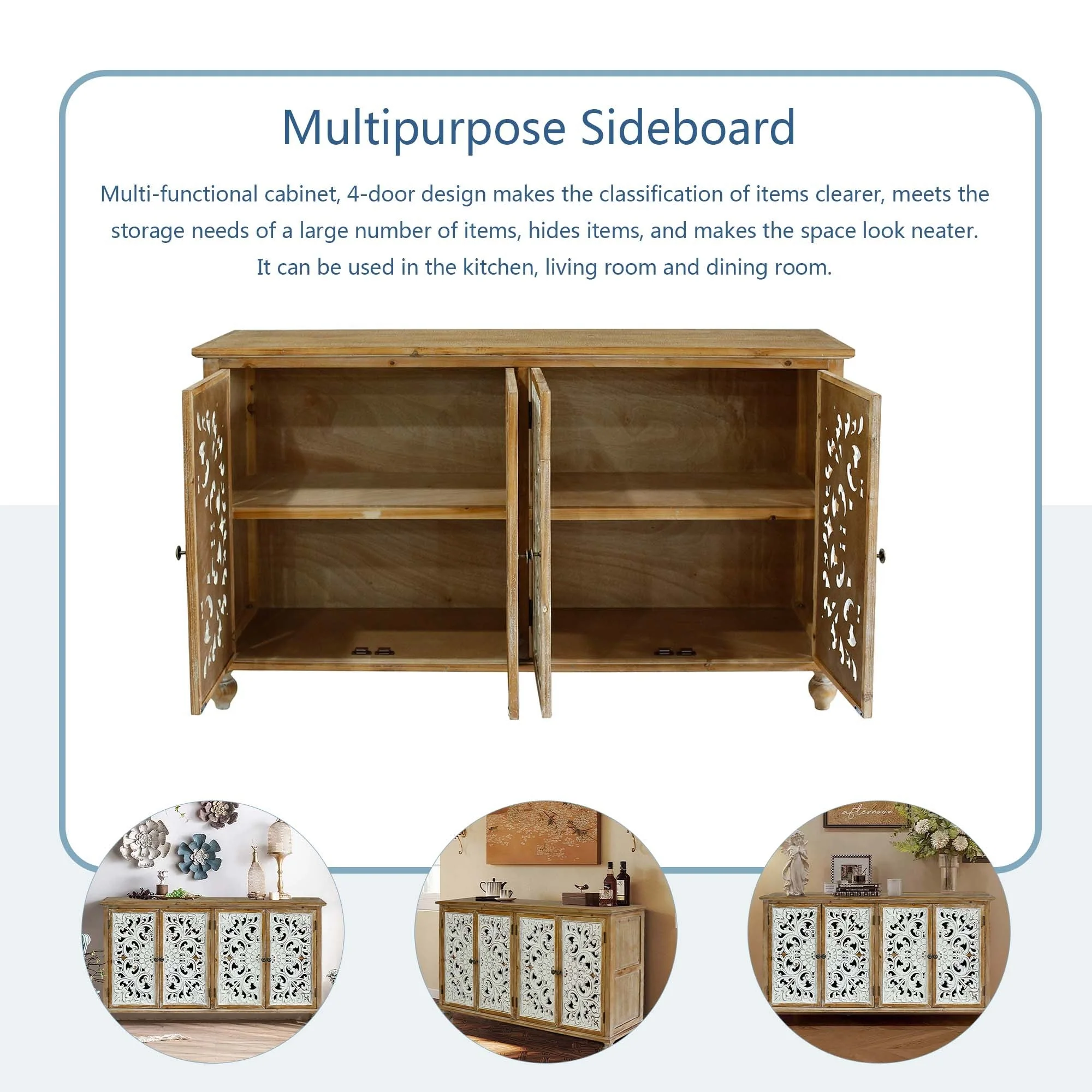 Accent Cabinet With 4 Doors Farmhouse Sideboard Buffet Cabinet - Image 17