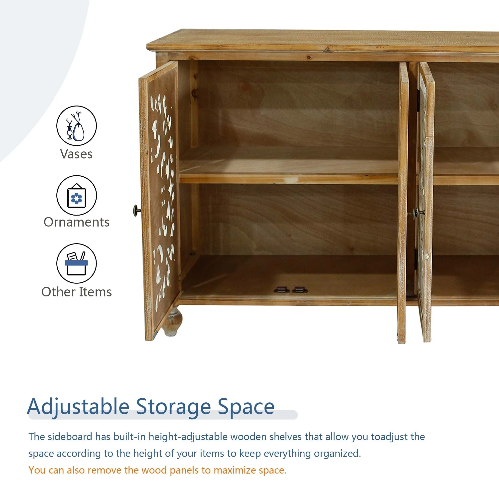 Accent Cabinet With 4 Doors Farmhouse Sideboard Buffet Cabinet - Image 18