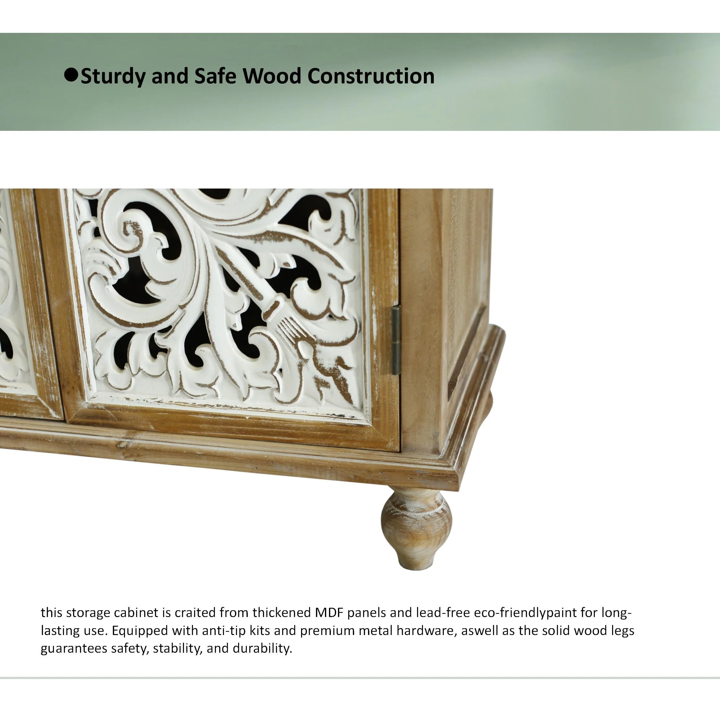 Accent Cabinet With 4 Doors Farmhouse Sideboard Buffet Cabinet - Image 19