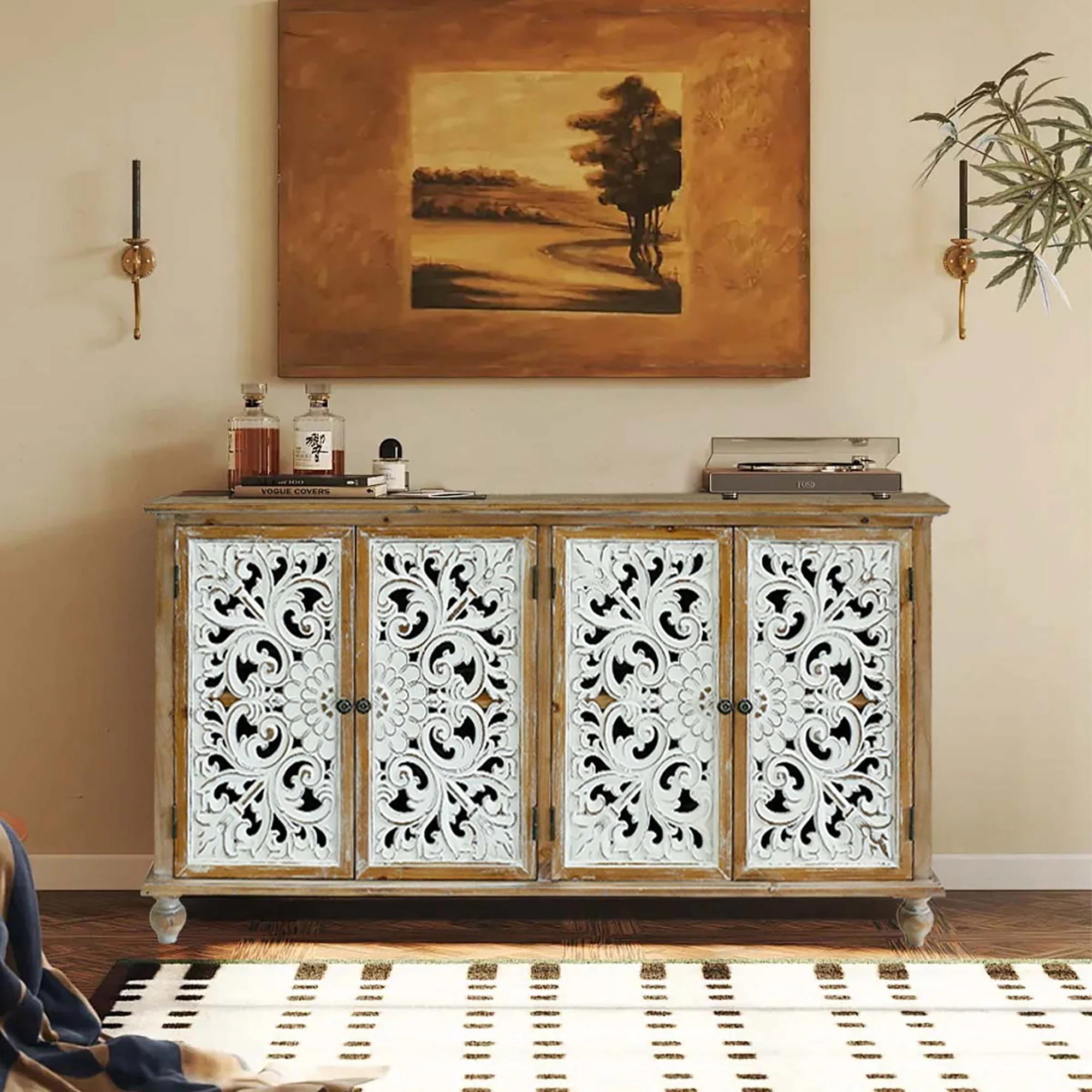 Accent Cabinet With 4 Doors Farmhouse Sideboard Buffet Cabinet - Image 2