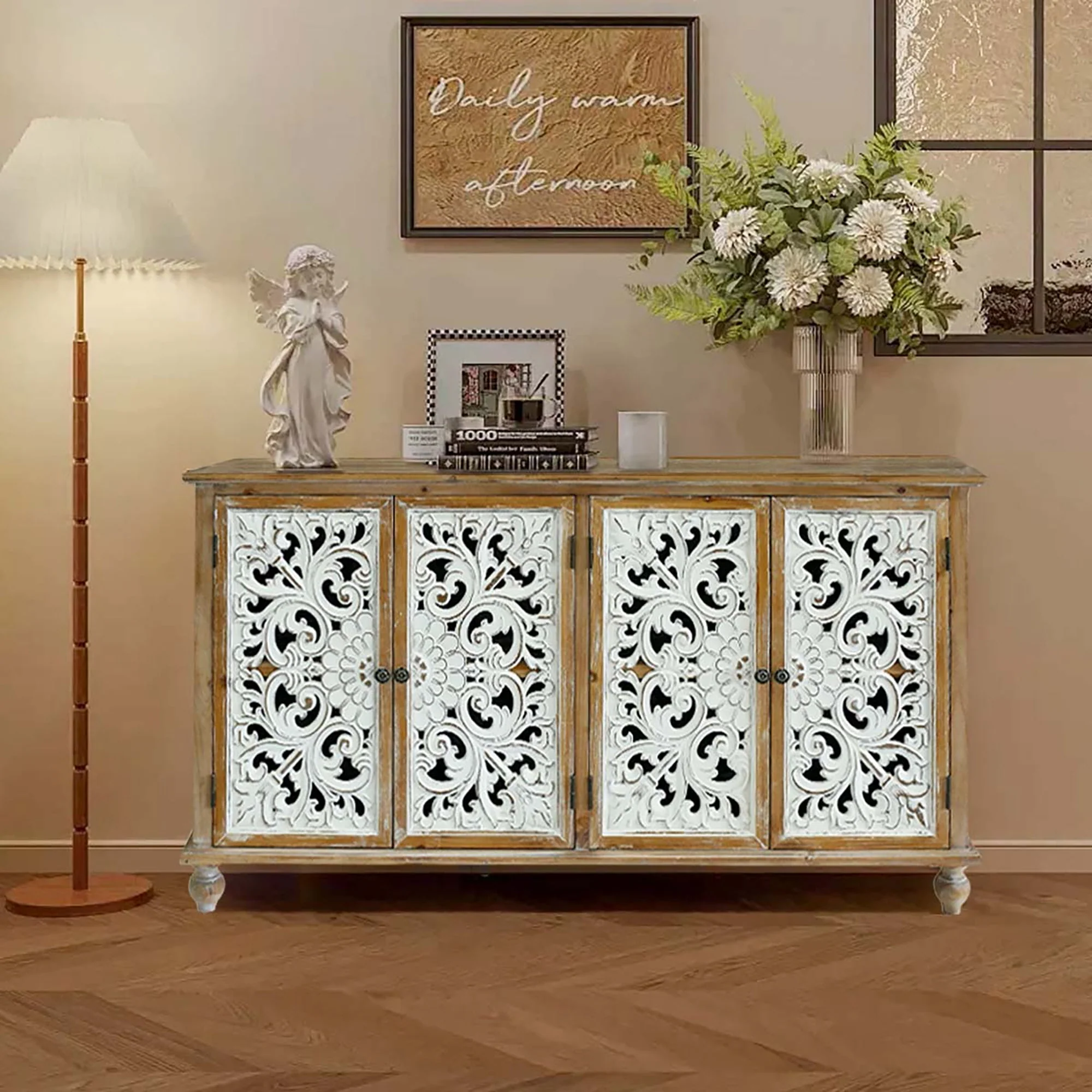 Accent Cabinet With 4 Doors Farmhouse Sideboard Buffet Cabinet - Image 3