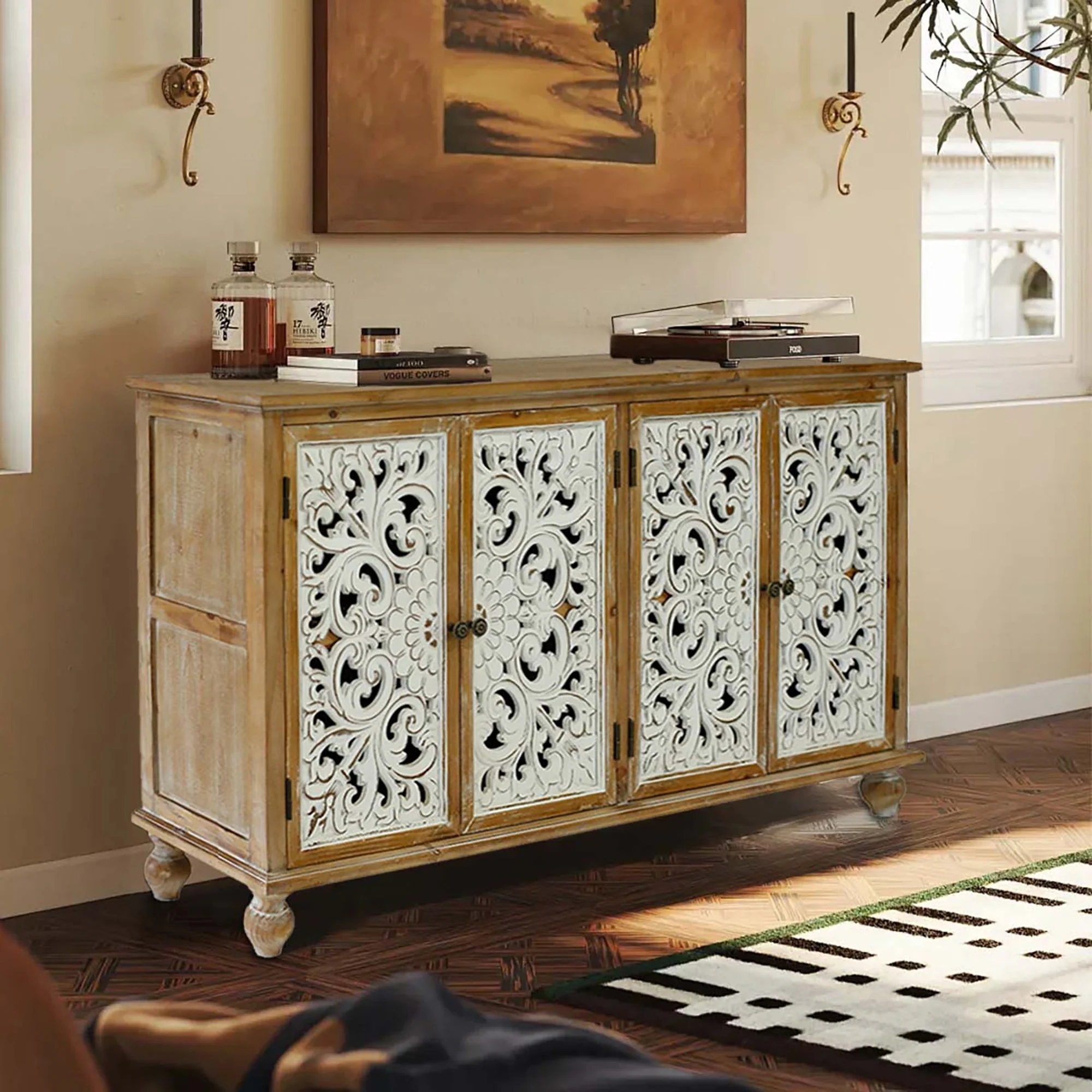 Accent Cabinet With 4 Doors Farmhouse Sideboard Buffet Cabinet - Image 4