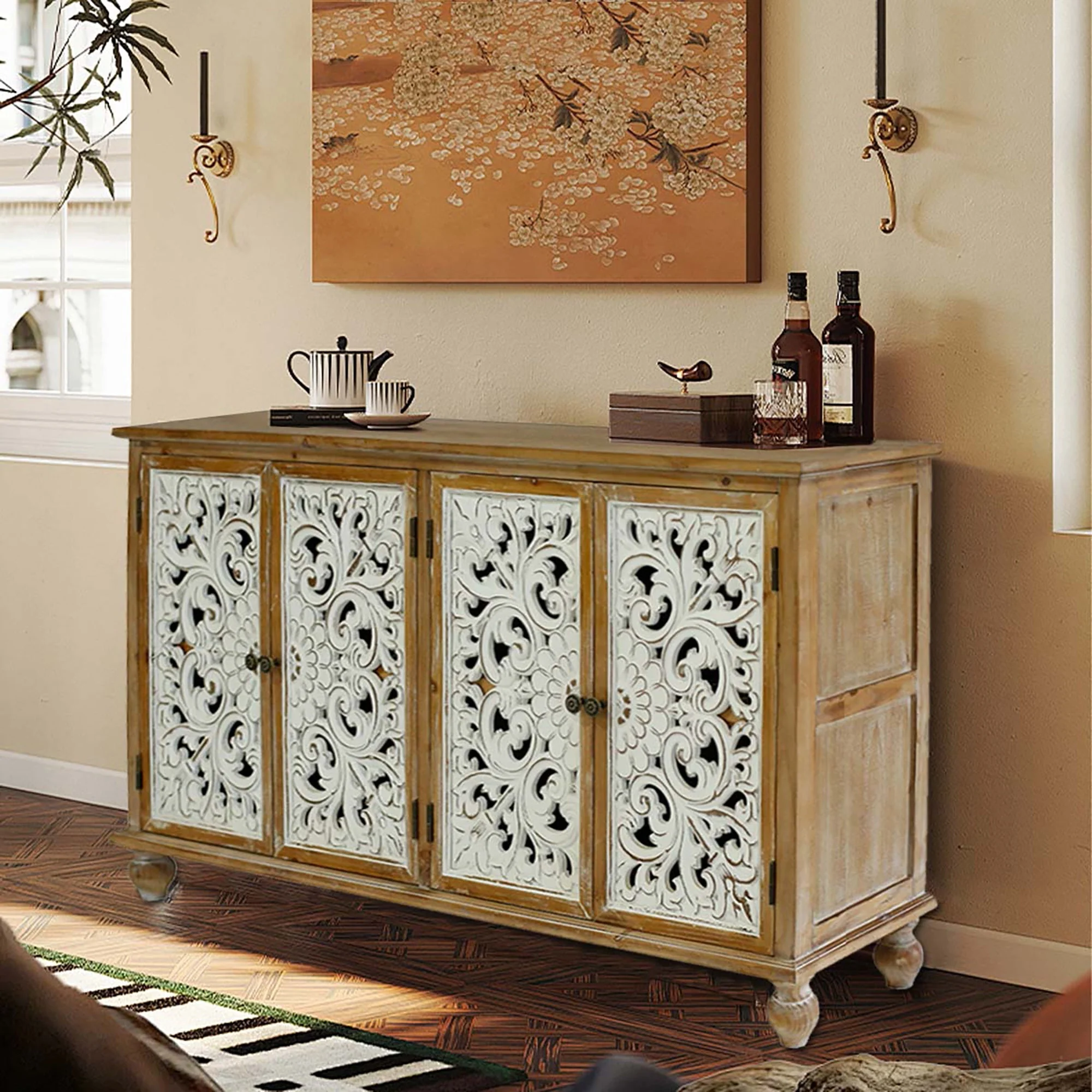 Accent Cabinet With 4 Doors Farmhouse Sideboard Buffet Cabinet - Image 5