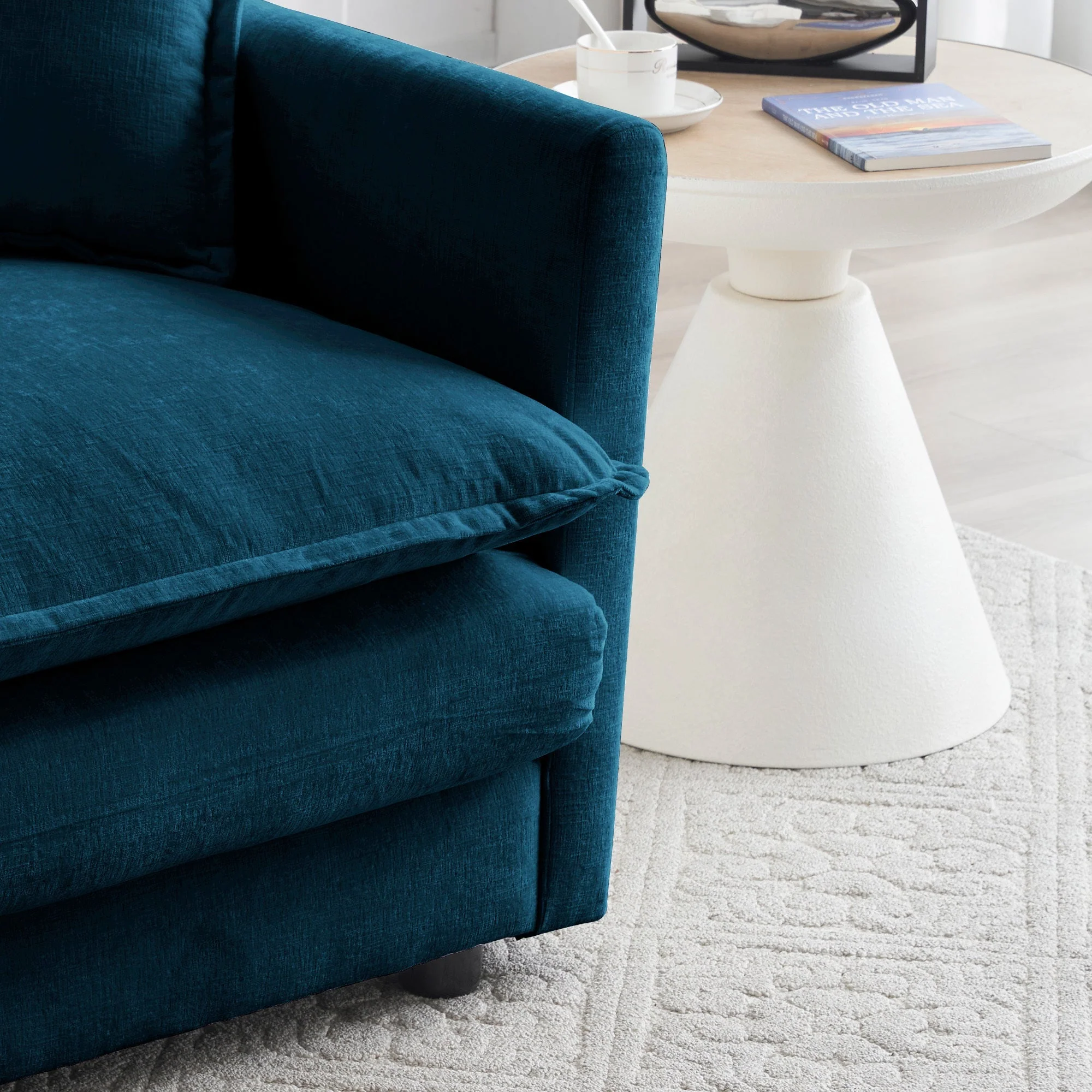 Accent Chair Set of 2, Blue Chenille Upholstered Armchairs - Image 10