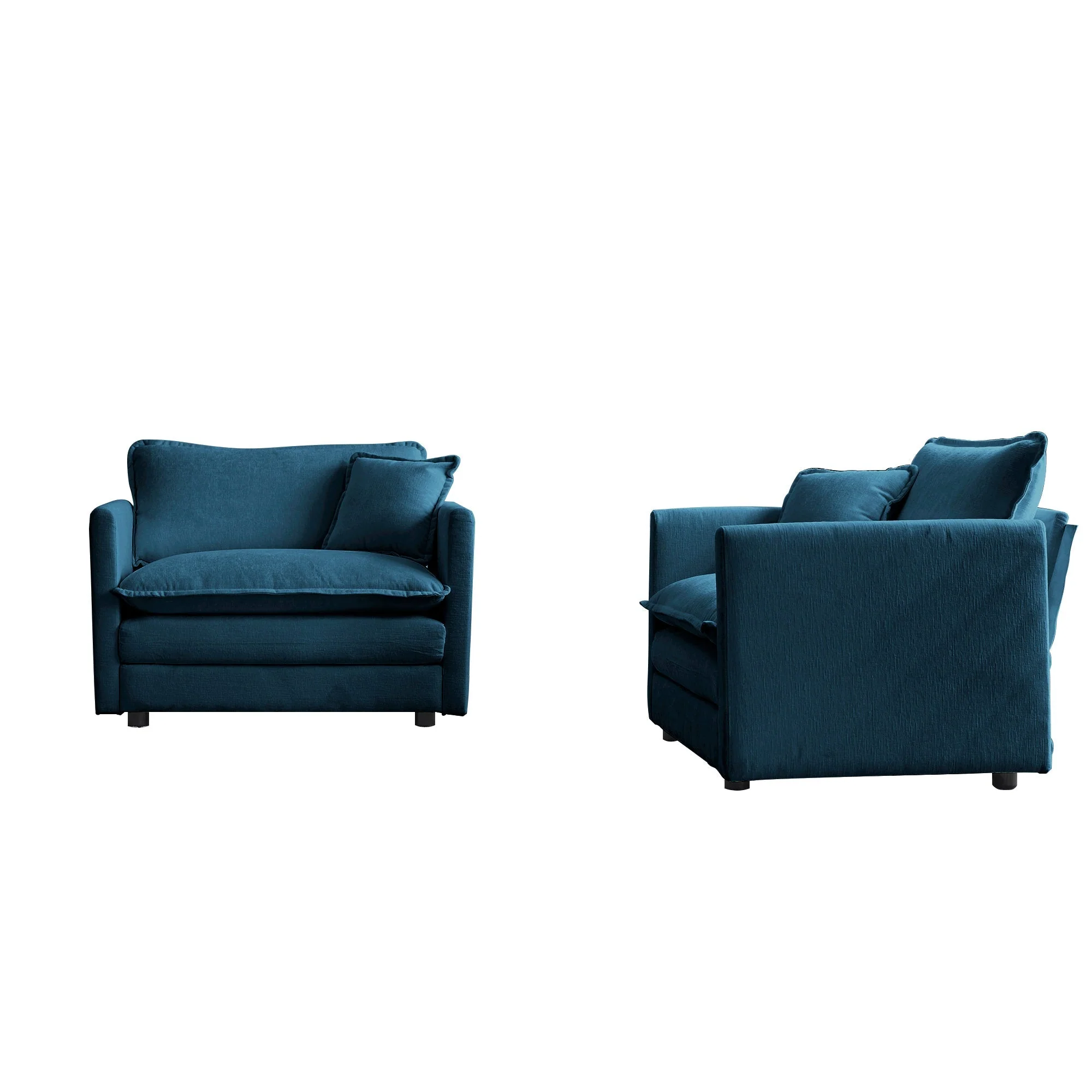 Accent Chair Set of 2, Blue Chenille Upholstered Armchairs - Image 3