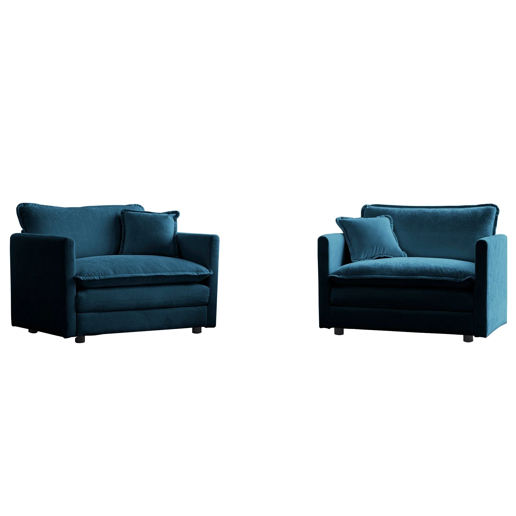 Accent Chair Set of 2, Blue Chenille Upholstered Armchairs - Image 4