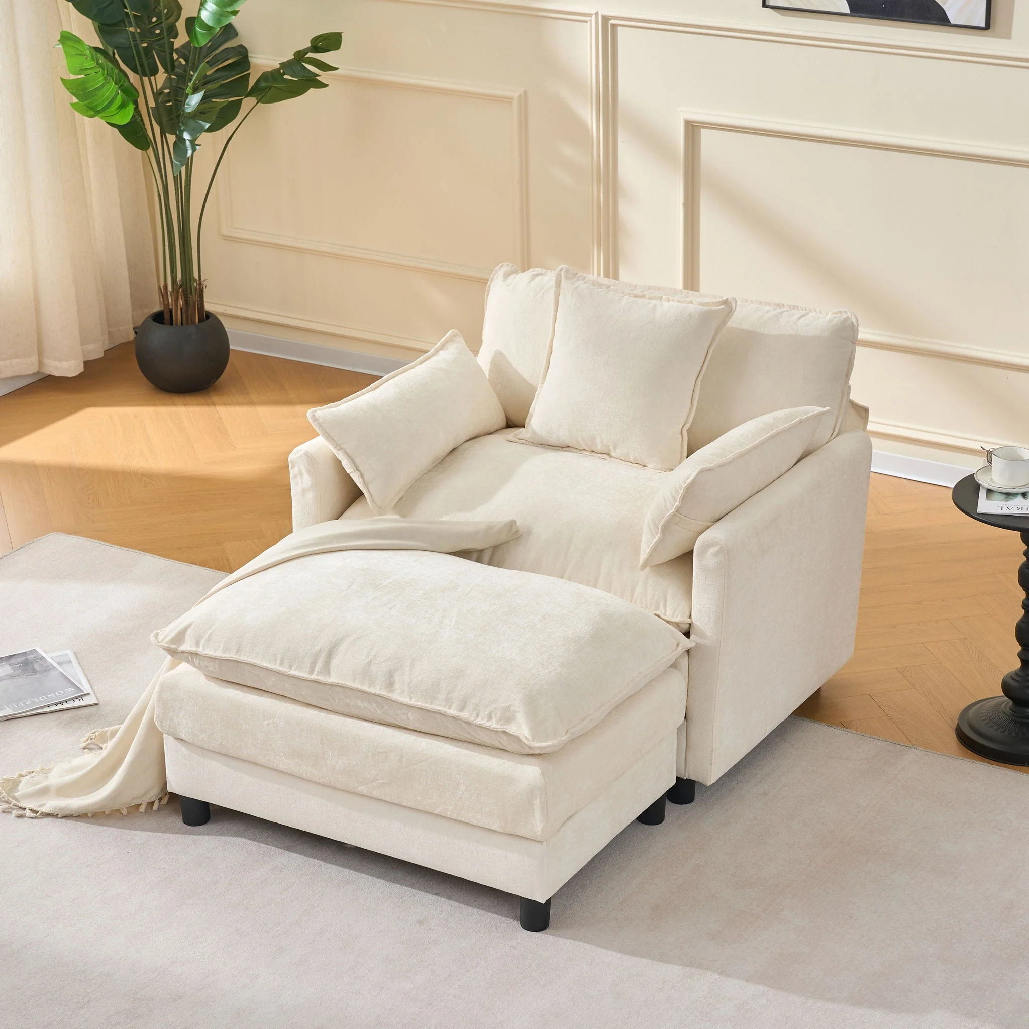 Accent Chair With Ottoman - Beige - Image 2