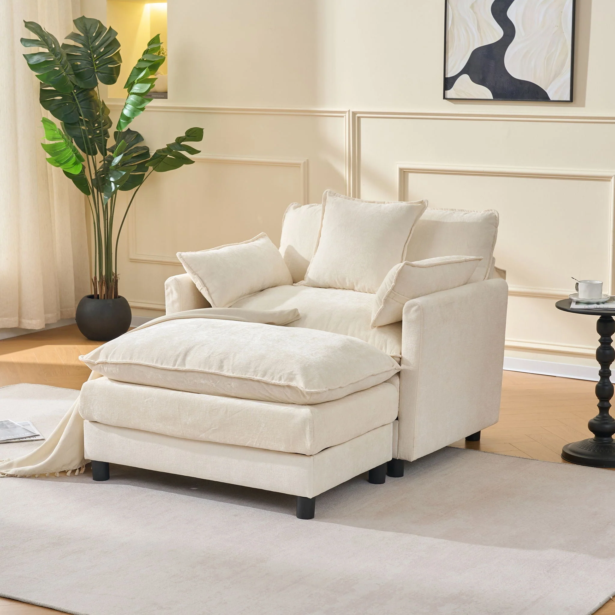 Accent Chair With Ottoman - Beige - Image 3