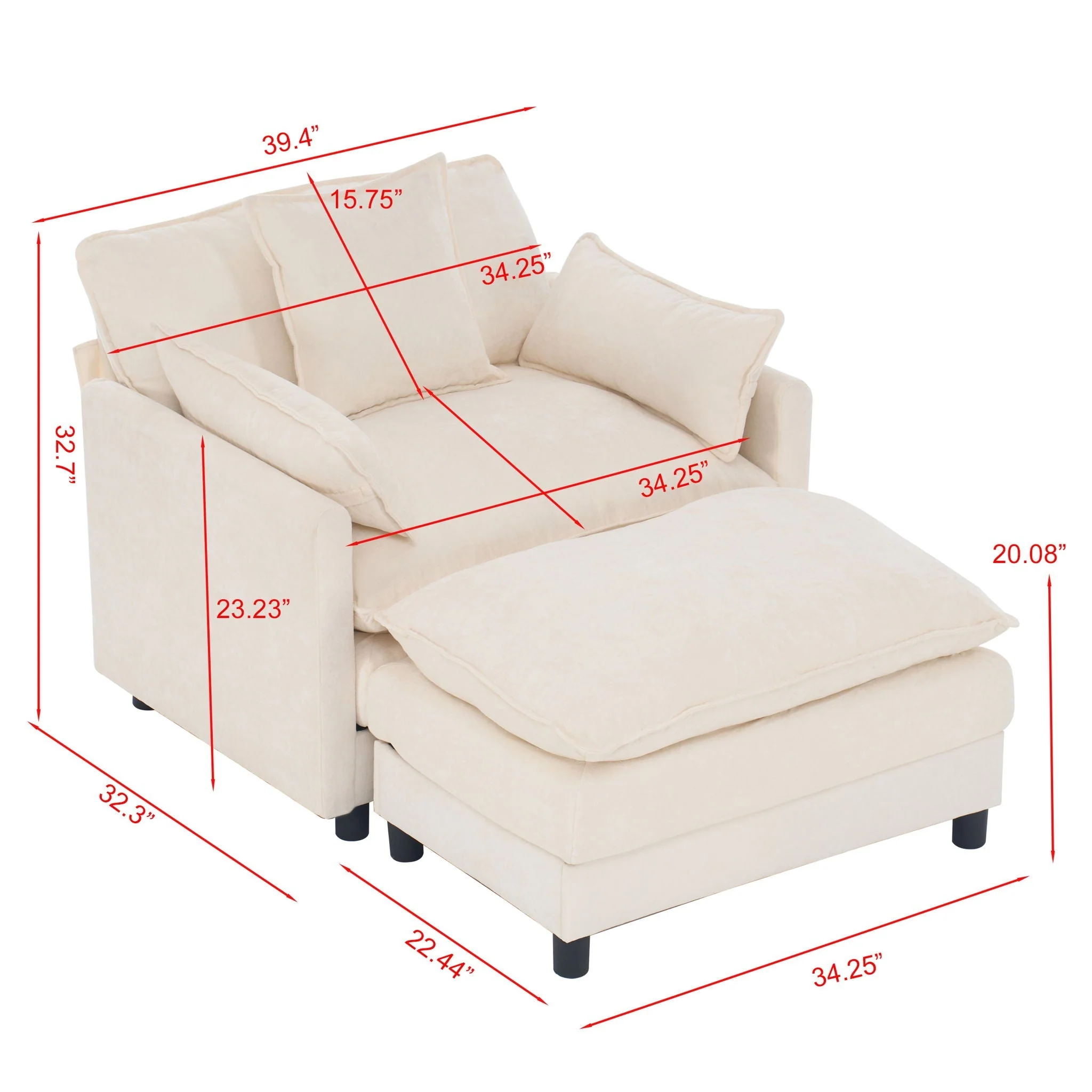 Accent Chair With Ottoman - Beige - Image 4