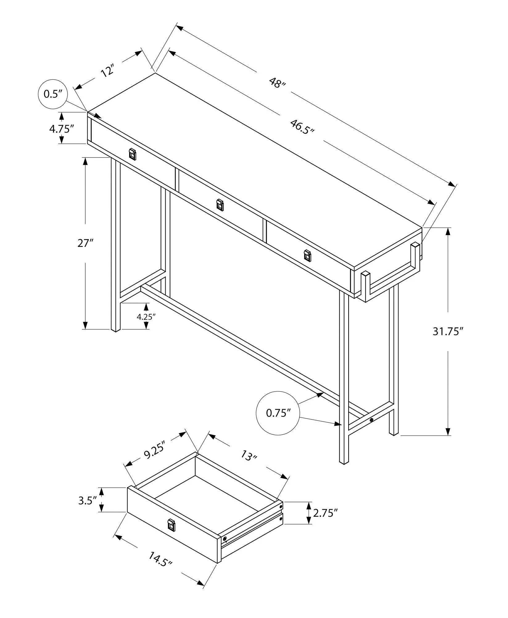 Accent Console Table For Entryway, Storage Drawer, Contemporary & Modern - Image 3