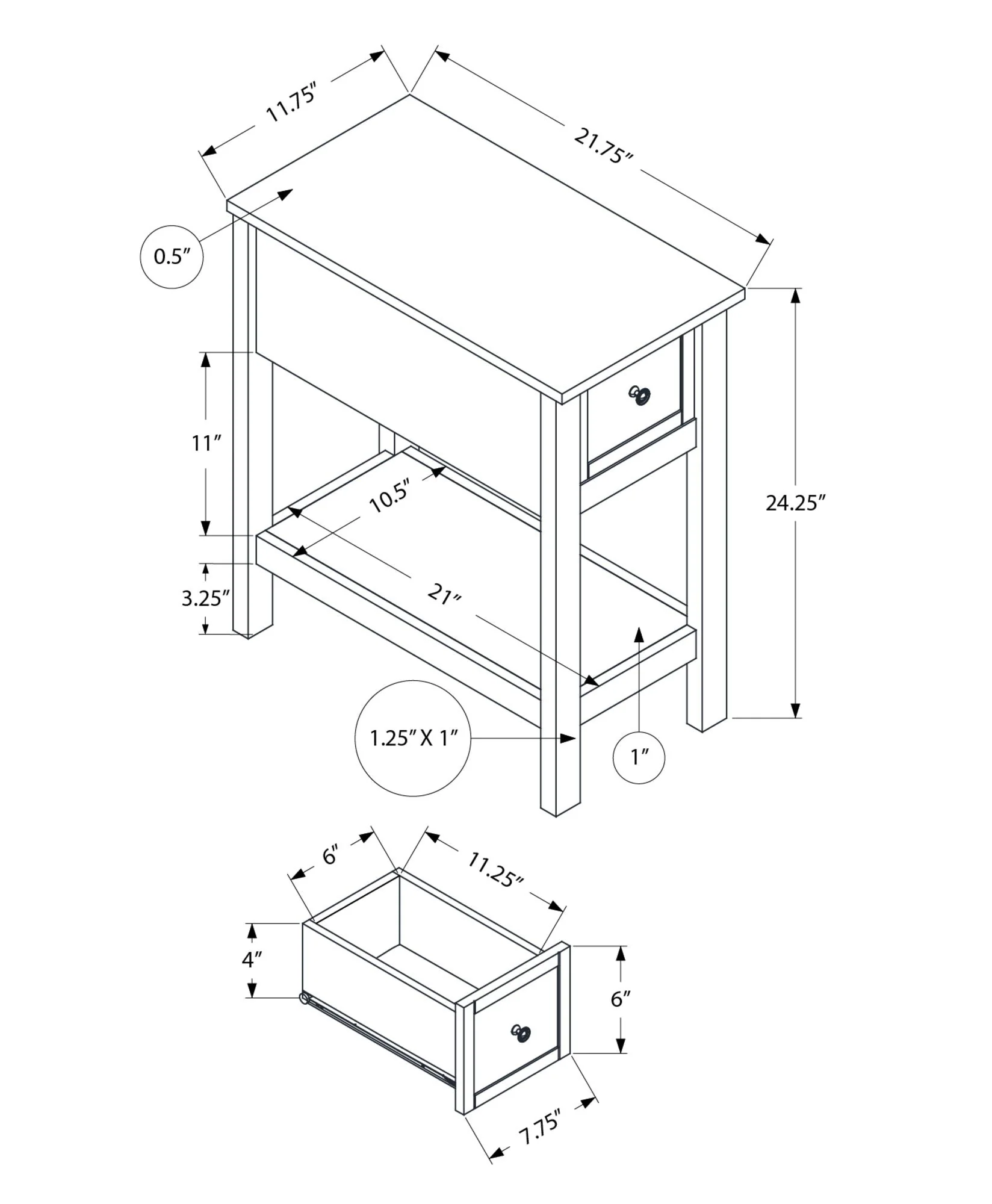 Accent End Table, 2 Tier, Narrow, Lamp, Storage Drawer, Charming Design - Image 10