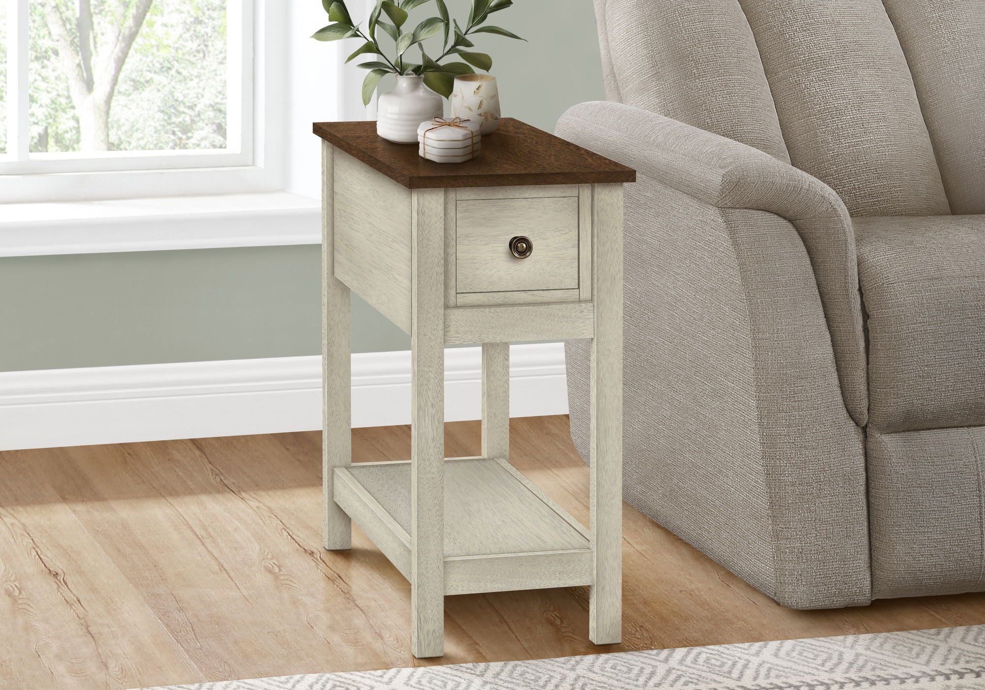 Accent End Table, 2 Tier, Narrow, Lamp, Storage Drawer, Charming Design - Image 11