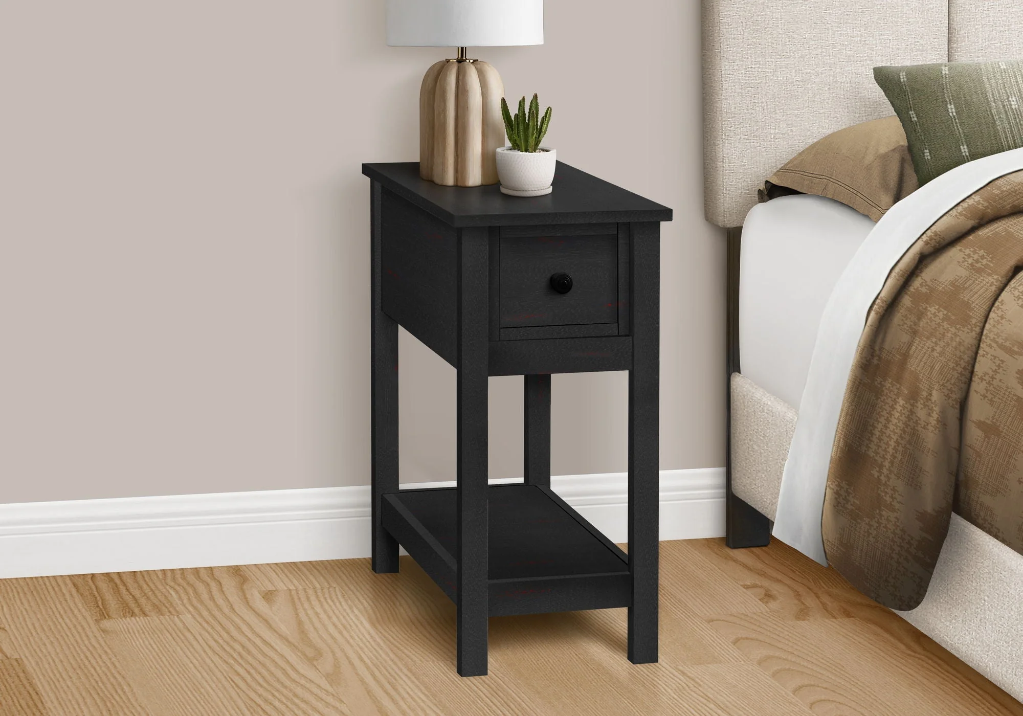 Accent End Table, 2 Tier, Narrow, Lamp, Storage Drawer, Charming Design - Image 2