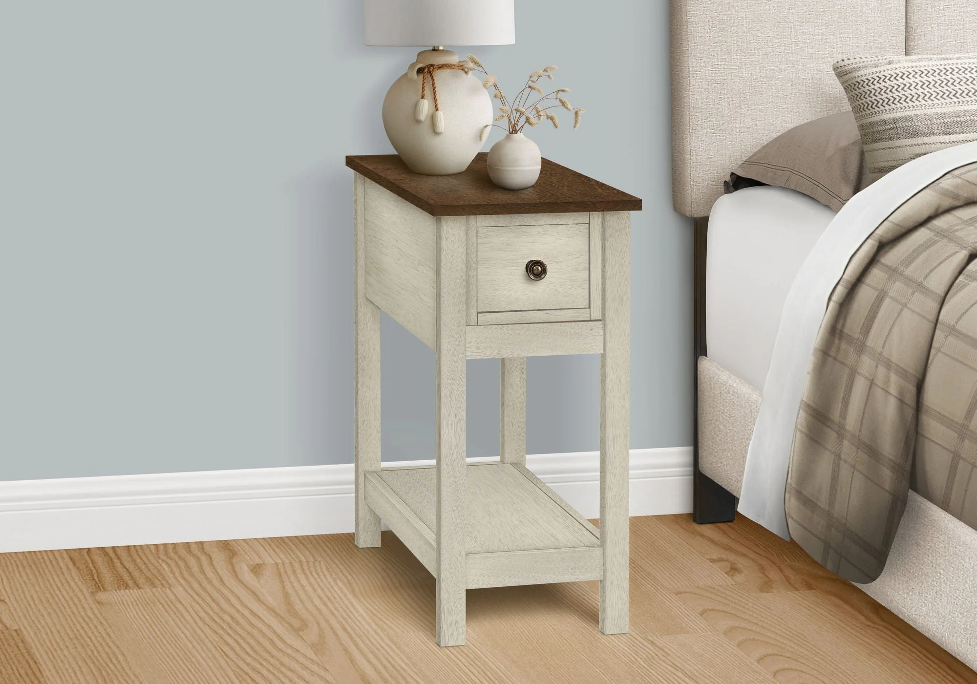 Accent End Table, 2 Tier, Narrow, Lamp, Storage Drawer, Charming Design - Image 3
