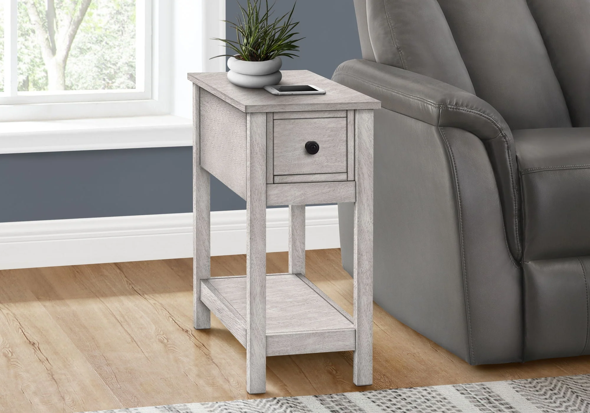 Accent End Table, 2 Tier, Narrow, Lamp, Storage Drawer, Charming Design - Image 4
