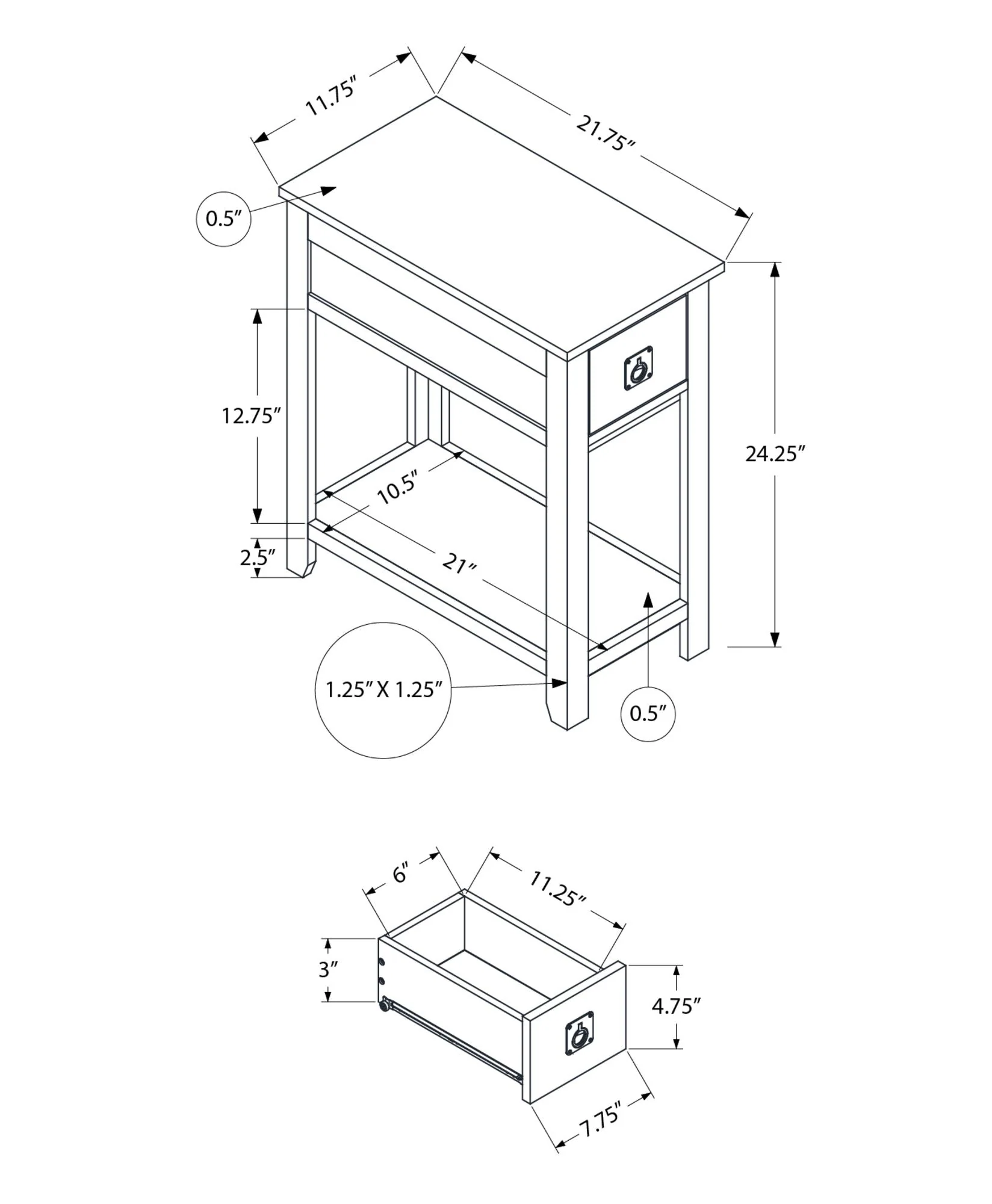 Accent End Table, 2 Tier, Narrow, Lamp, Storage Drawer, Charming Design - Image 5