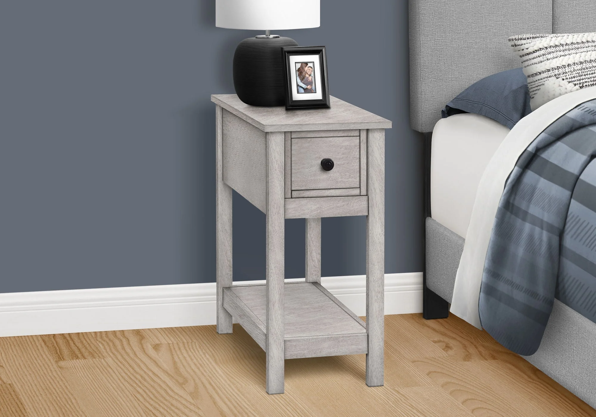 Accent End Table, 2 Tier, Narrow, Lamp, Storage Drawer, Charming Design - Image 7