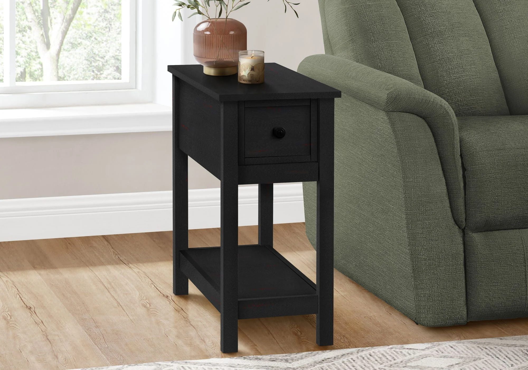 Accent End Table, 2 Tier, Narrow, Lamp, Storage Drawer, Charming Design - Image 9
