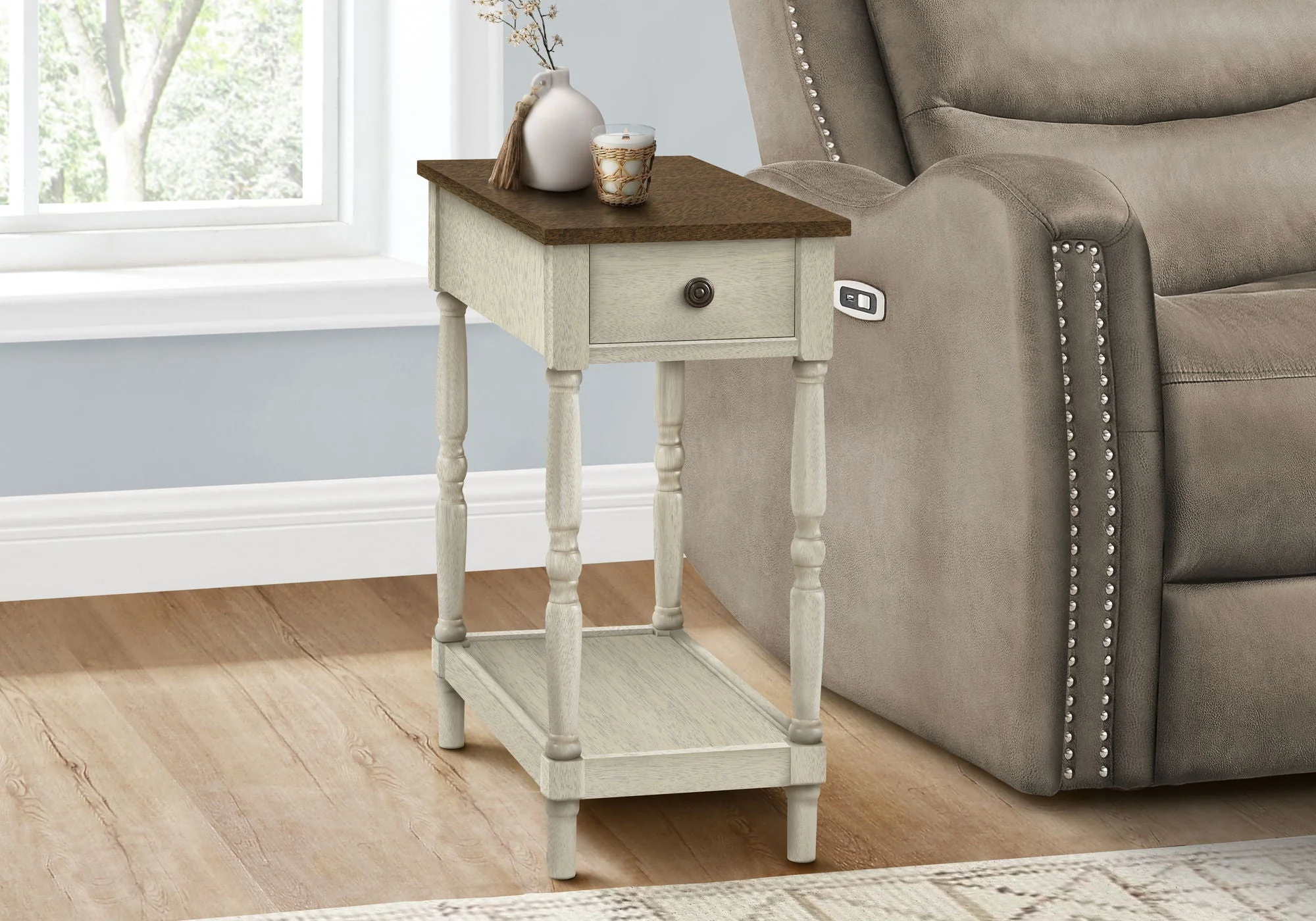 Accent End Table, 2 Tier, Storage Drawer, Traditional Stylish Design - Image 2