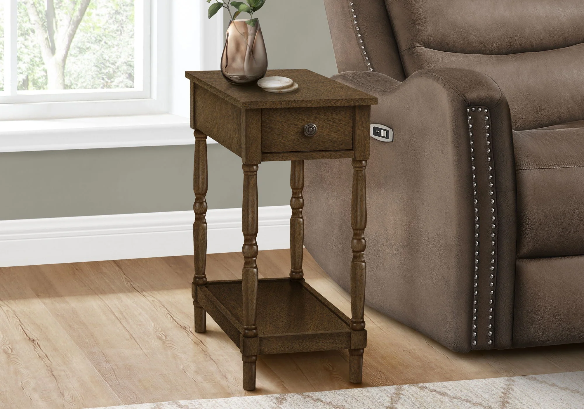 Accent End Table, 2 Tier, Storage Drawer, Traditional Stylish Design - Image 6
