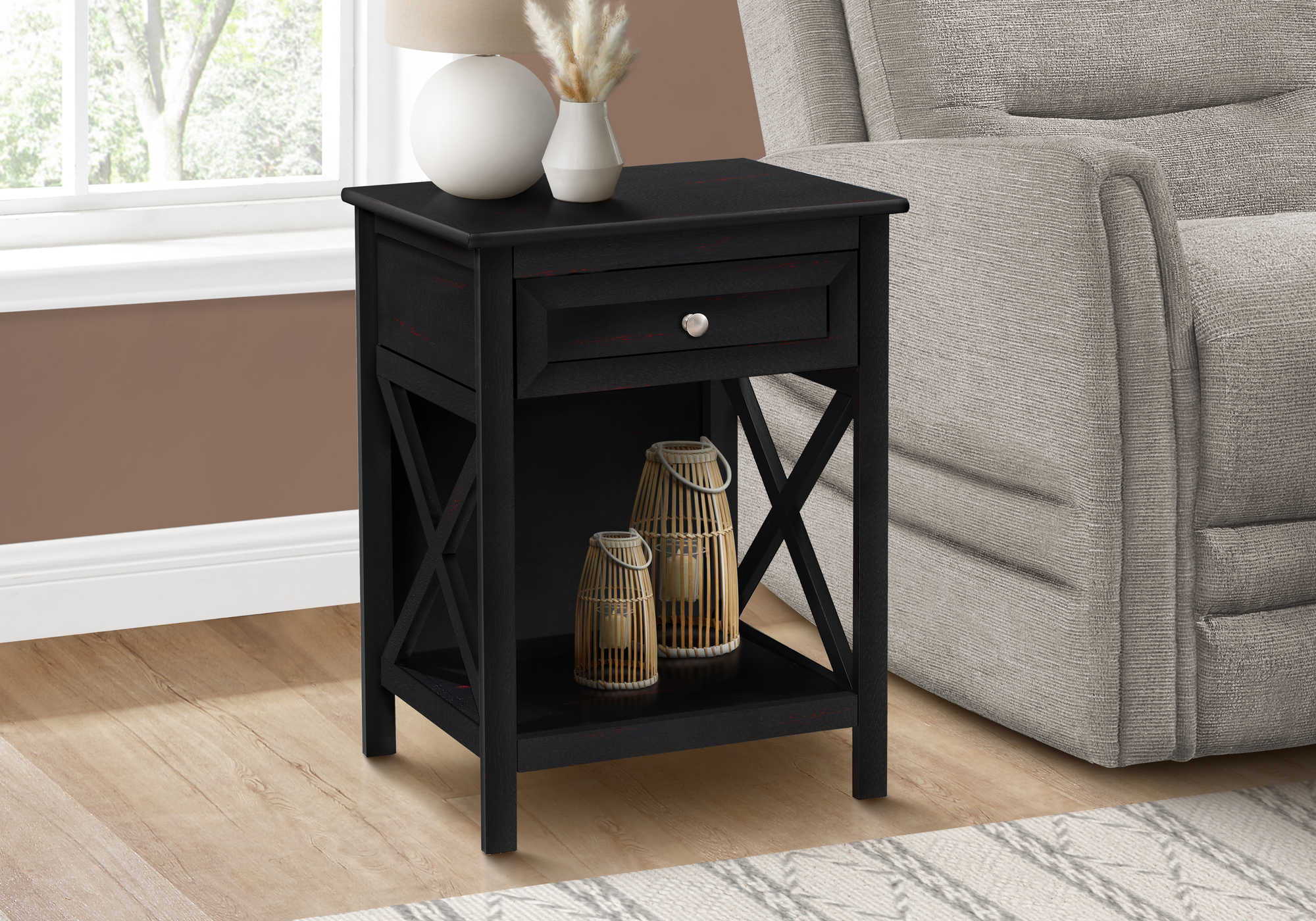 Accent End Table, 2 Tier, Storage Drawer, Transitional Style - Image 3
