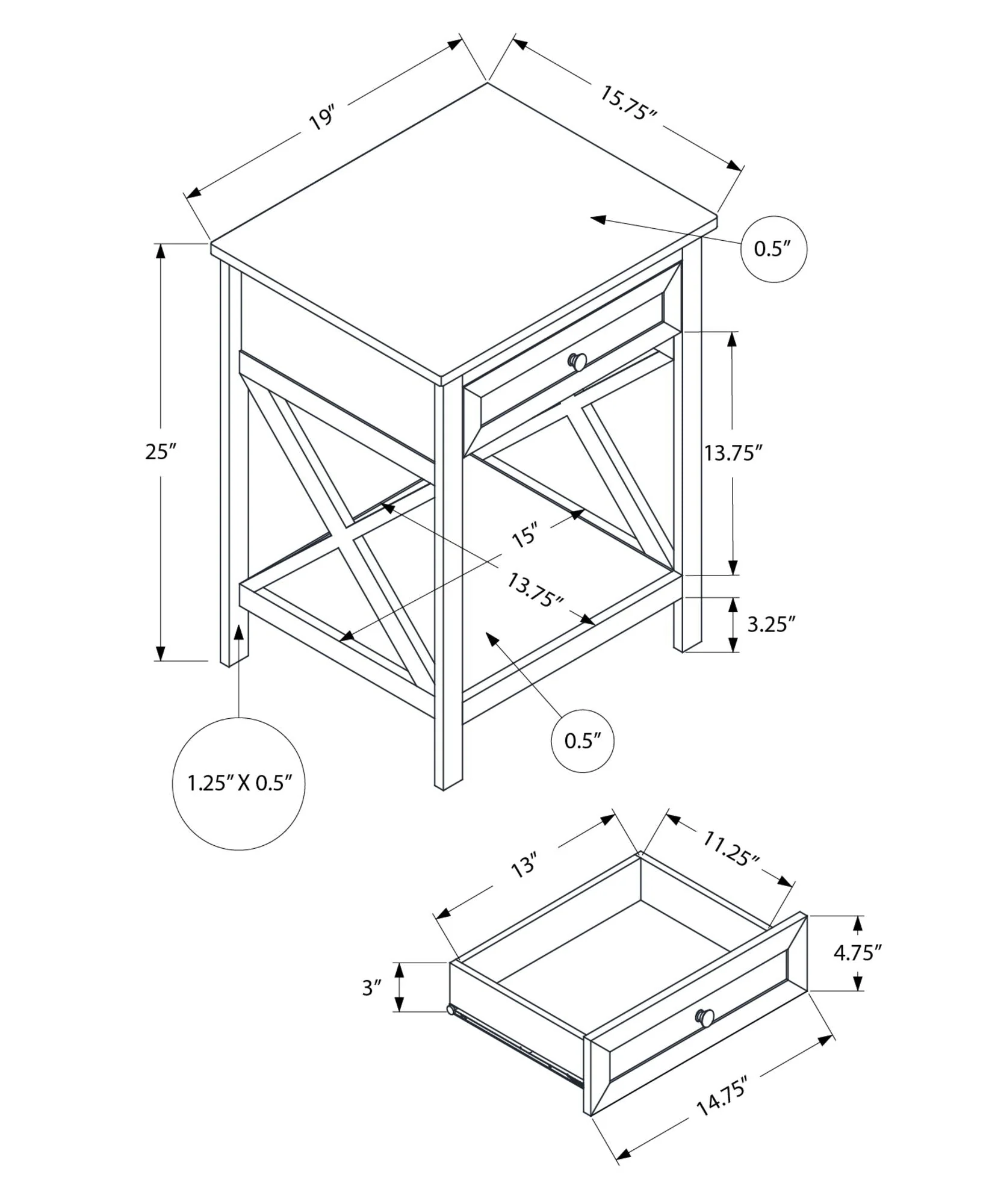 Accent End Table, 2 Tier, Storage Drawer, Transitional Style - Image 4