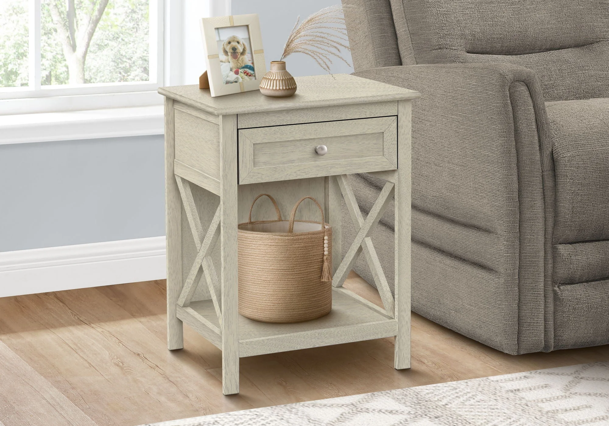 Accent End Table, 2 Tier, Storage Drawer, Transitional Style - Image 7