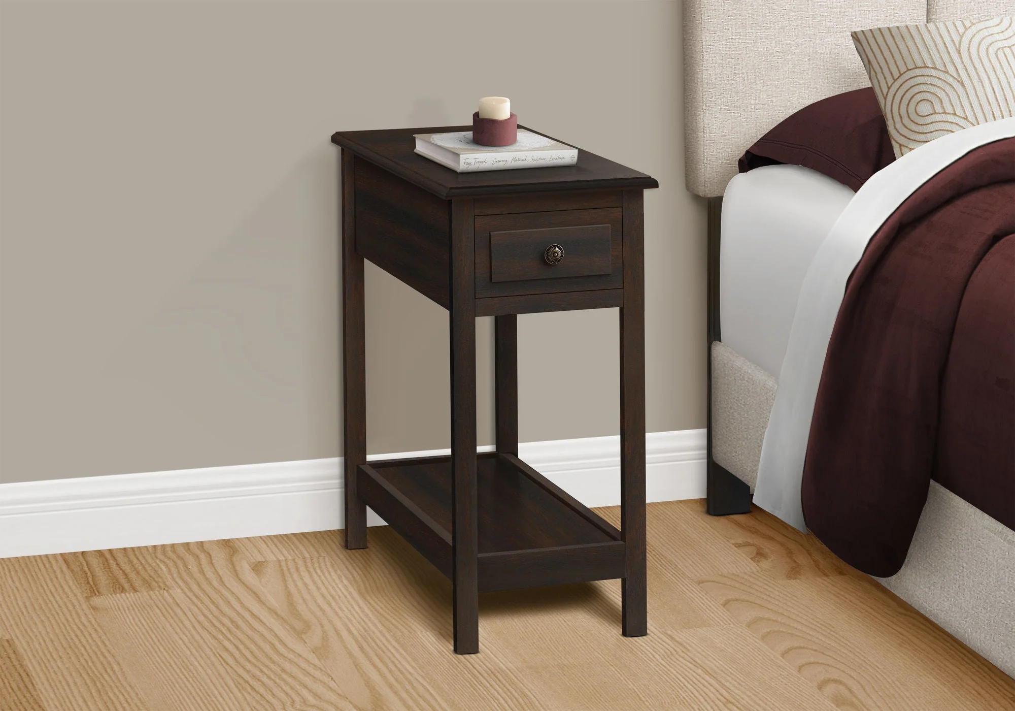 Accent End Table, 2 Tier, Storage Drawer, Transitional - Walnut - Image 2